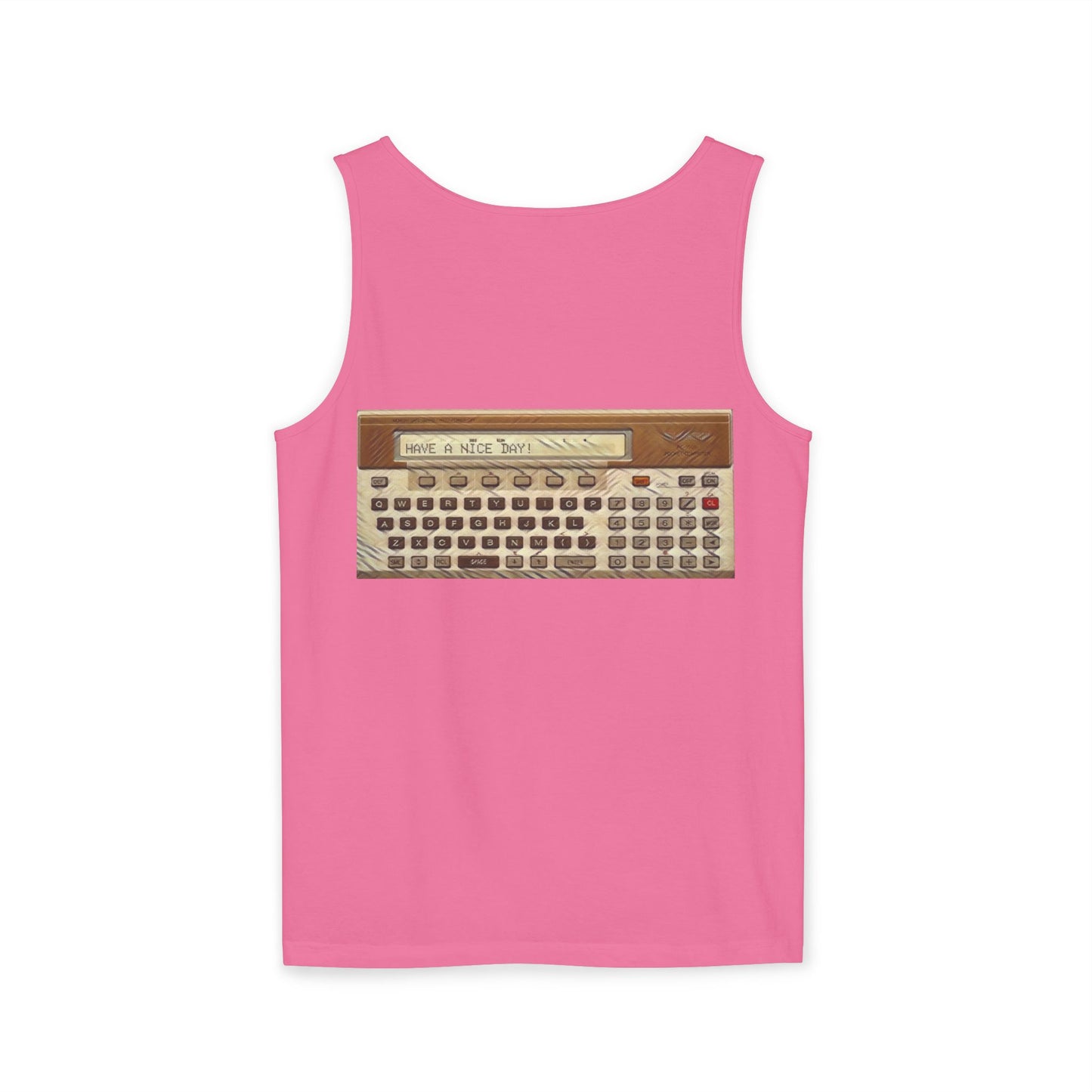 Pocket Computer Inspired Tank Top | Unisex Retro Graphic Tee for Tech Lovers, Summer Fashion, Gift for Nerds, Festival Wear, 80s Style