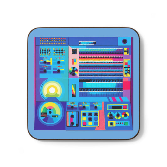 Classic Mainframe Control Panel in Light Blue Hardboard Coaster in Modern Art Color for Tech Enthusiast & Creatives
