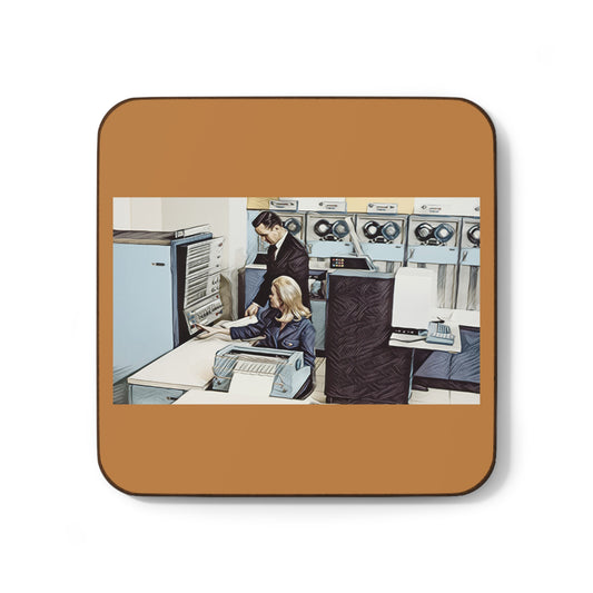 Classic Mainframe in Brown Hardboard Coaster in Print Art Color for Tech Enthusiast & Creatives