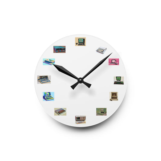 Retro Computer Acrylic Wall Clock — Vintage PC Icons Desk Decor