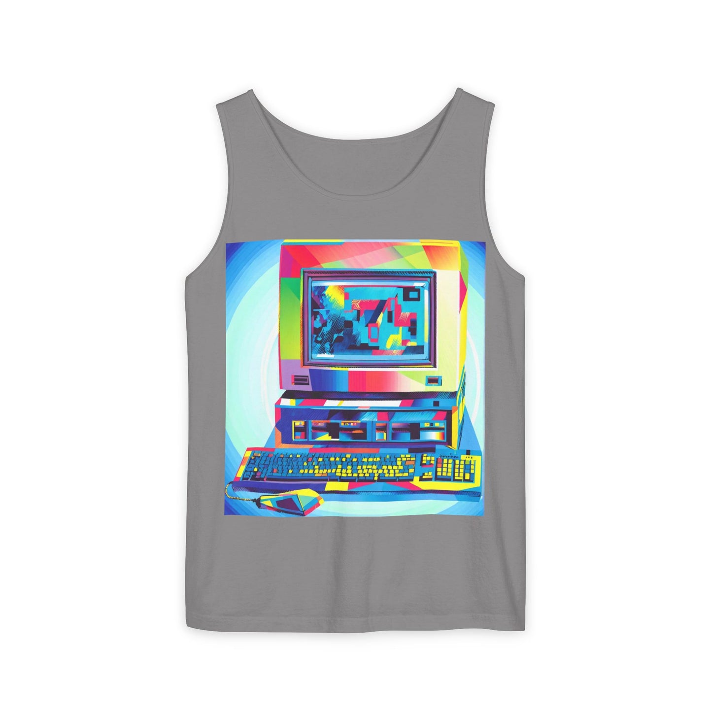 Classic business machine inspired Tank Top | Multi-Color Art | Unisex Retro Graphic Tee for Tech Lovers, Summer Fashion, Gift for Nerds, Festival Wear, 80s Style