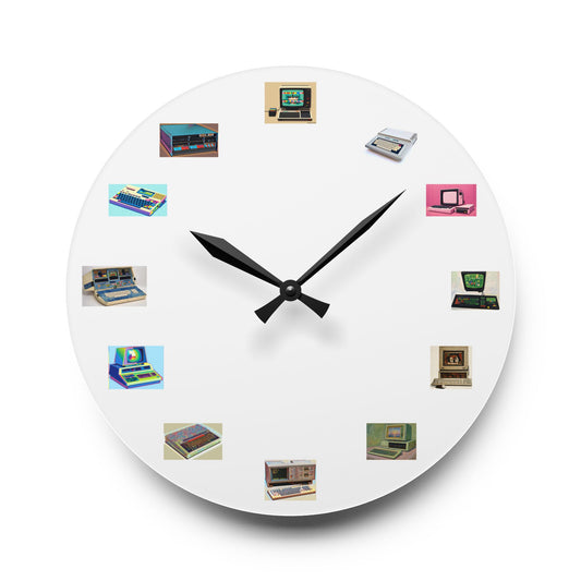 Retro Computer Acrylic Wall Clock — Vintage PC Icons Desk Decor