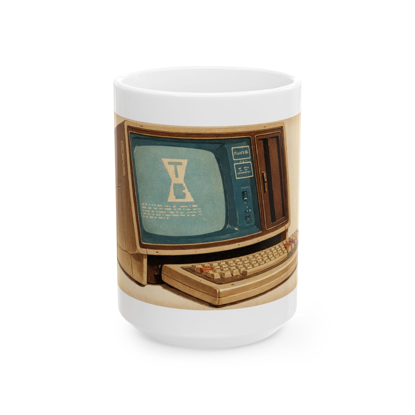 Vintage Computer Ceramic Mug | Classic Business Machine Print Art Monochrome Design | Perfect for Tech Lovers