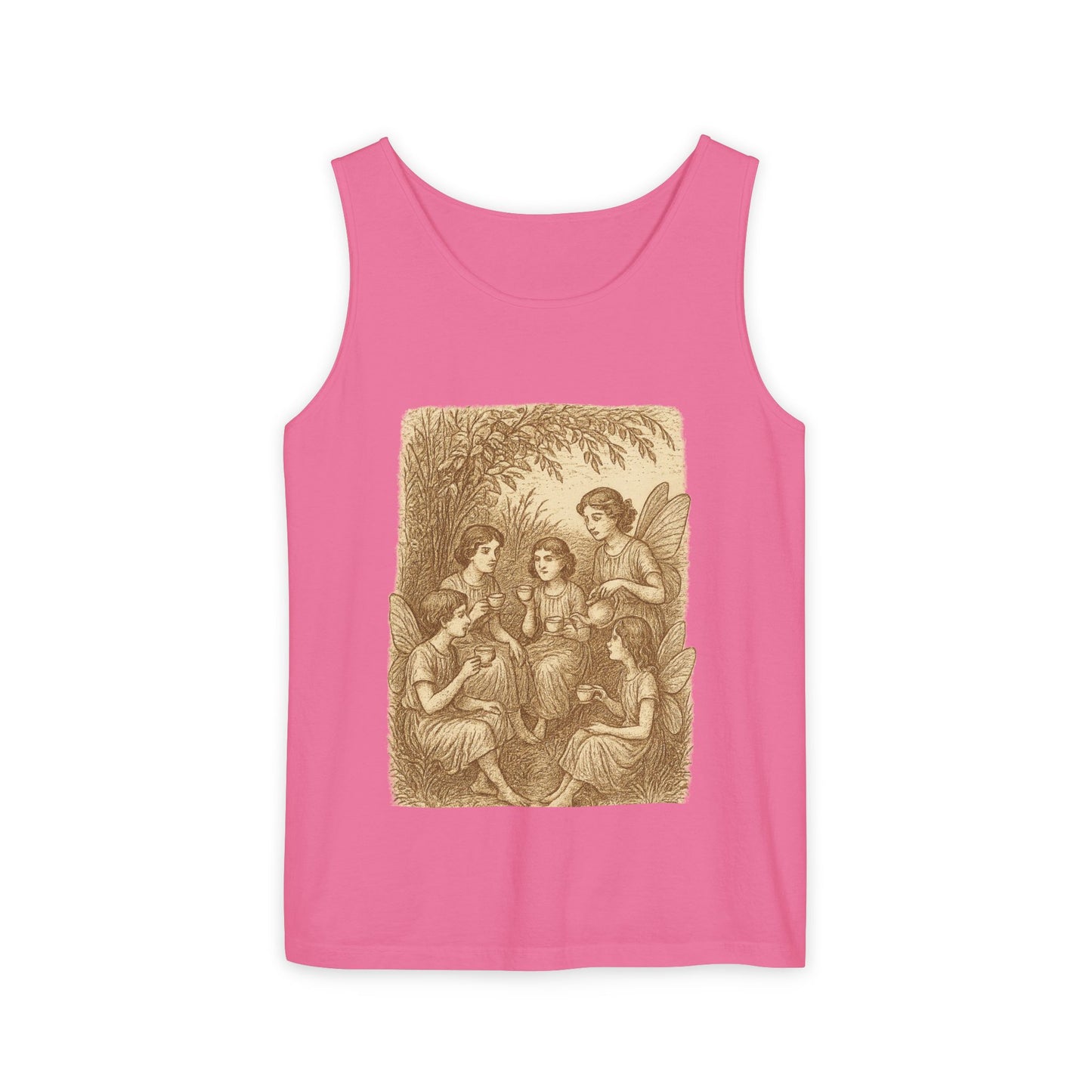 Even Fairies Need Tea Breaks! Tank Top | Harmsworth Art | Unisex Retro Graphic Tee for Tech Lovers, Summer Fashion, Gift for Nerds, Festival Wear, 80s Style