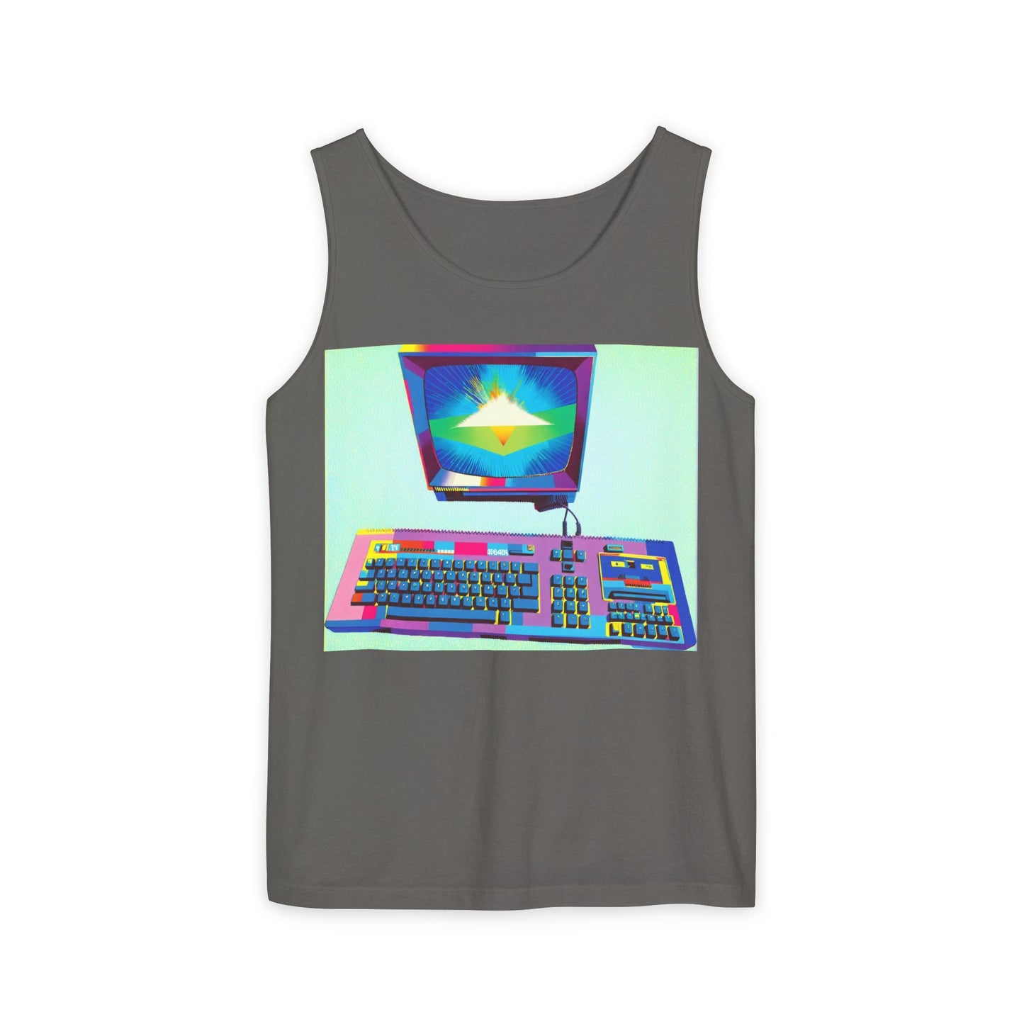 Classic 8 bit home computer inspired Tank Top | Multi-Color Art | Unisex Retro Graphic Tee for Tech Lovers, Summer Fashion, Gift for Nerds, Festival Wear, 80s Style