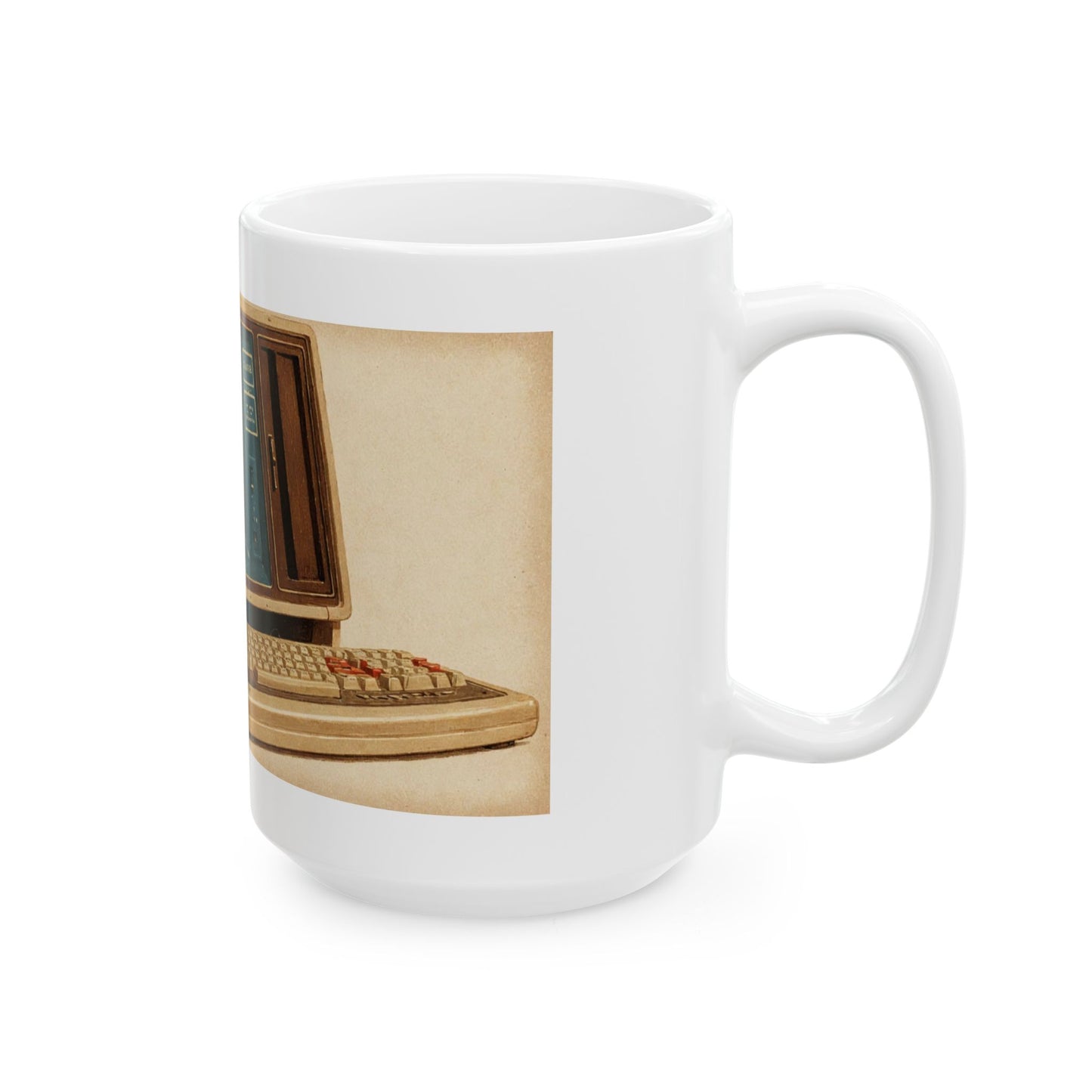 Vintage Computer Ceramic Mug | Classic Business Machine Print Art Monochrome Design | Perfect for Tech Lovers
