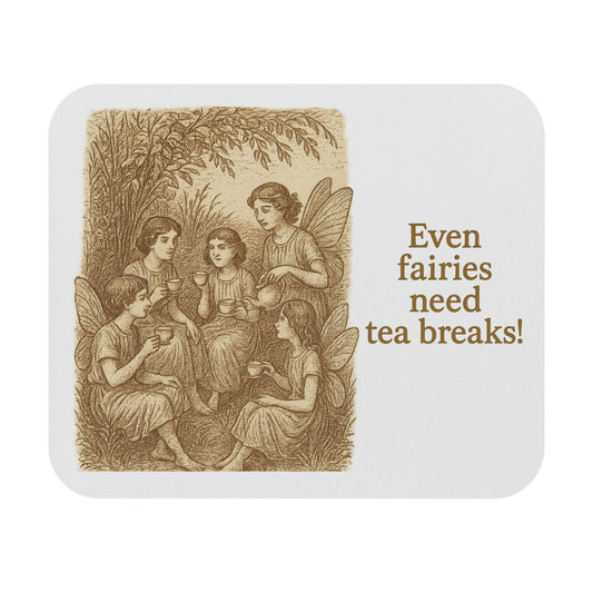 Fairy Tea Break Mouse Pad, Vintage Mouse Mat, Office Desk Decor, Gift for Fairy Lovers, Tea Party Theme Decor, Unique Mousepad