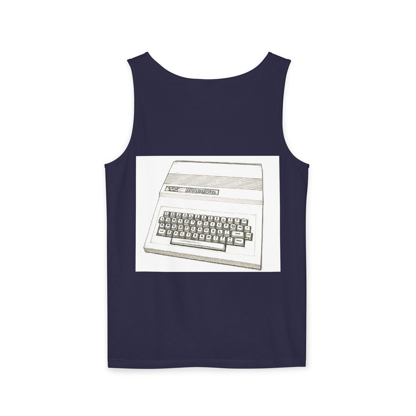 Classic 8 bit home computer inspired Tank Top | Monochrome Art | Unisex Retro Graphic Tee for Tech Lovers, Summer Fashion, Gift for Nerds, Festival Wear, 80s Style