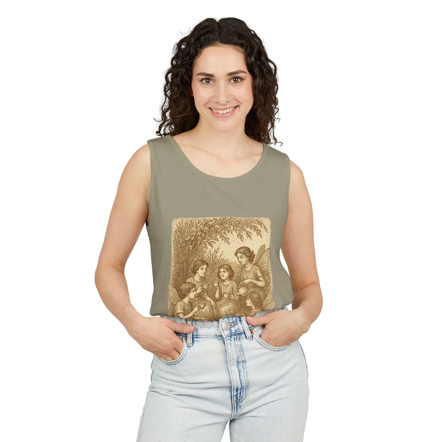 Even Fairies Need Tea Breaks! Tank Top | Harmsworth Art | Unisex Retro Graphic Tee for Tech Lovers, Summer Fashion, Gift for Nerds, Festival Wear, 80s Style