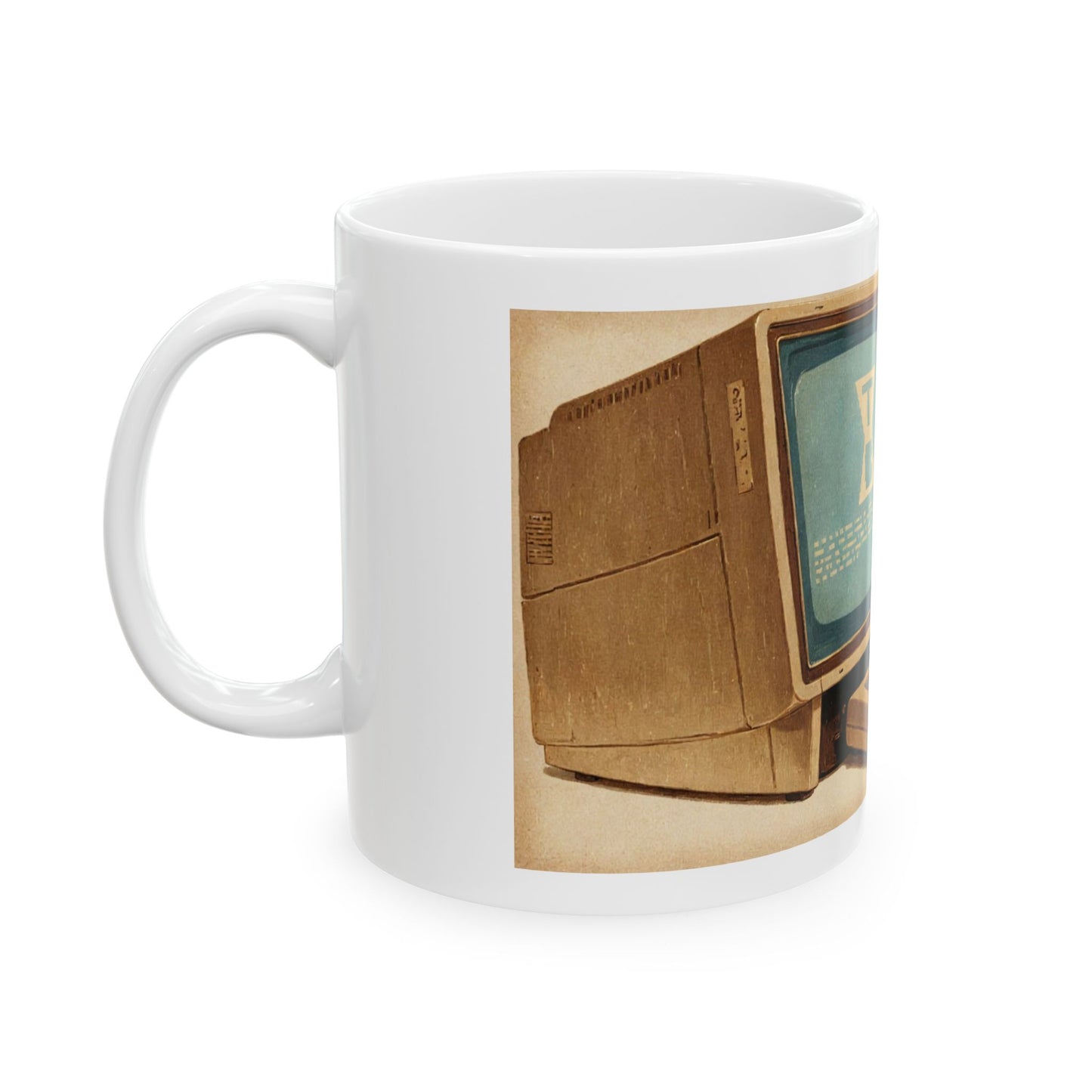 Vintage Computer Ceramic Mug | Classic Business Machine Print Art Monochrome Design | Perfect for Tech Lovers