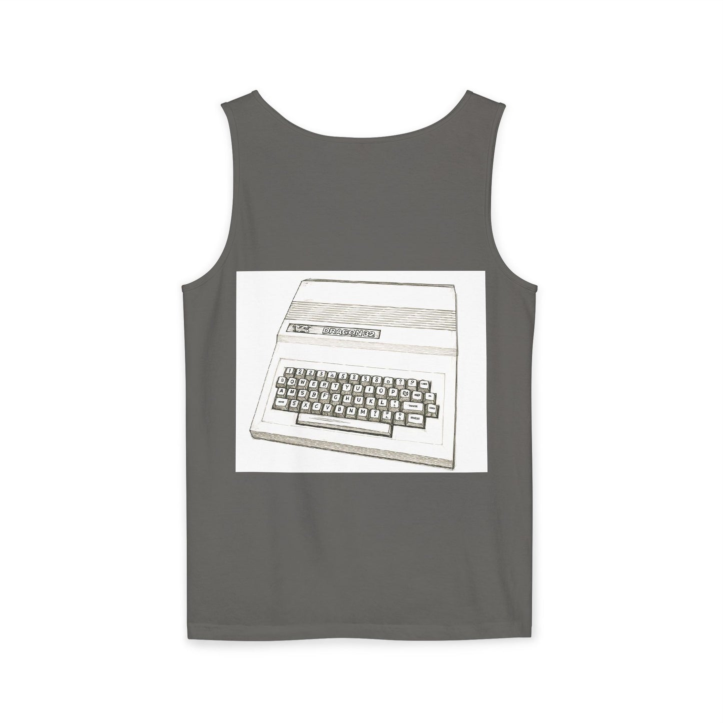 Classic 8 bit home computer inspired Tank Top | Monochrome Art | Unisex Retro Graphic Tee for Tech Lovers, Summer Fashion, Gift for Nerds, Festival Wear, 80s Style