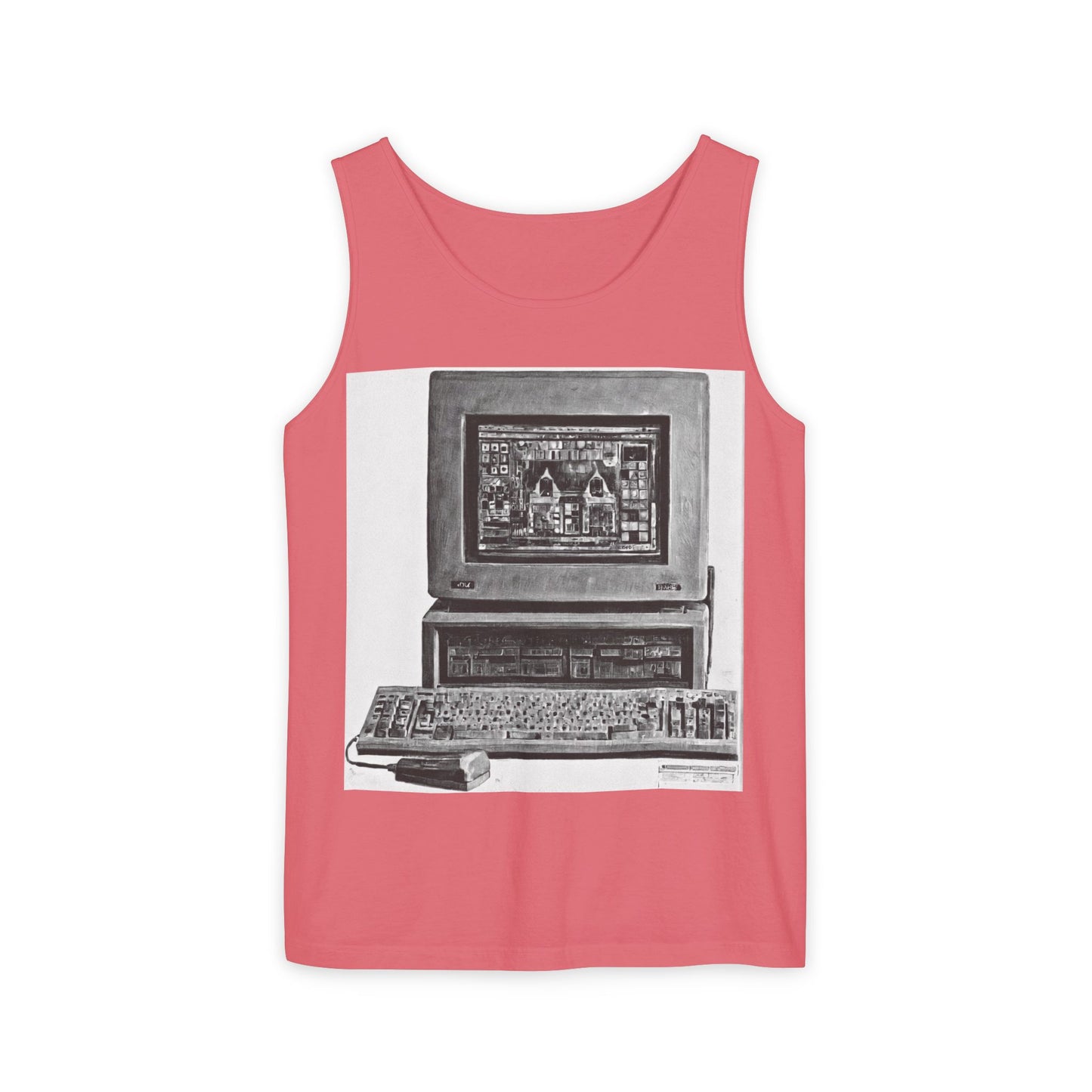 Classic business machine inspired Tank Top | Monochrome Art | Unisex Retro Graphic Tee for Tech Lovers, Summer Fashion, Gift for Nerds, Festival Wear, 80s Style