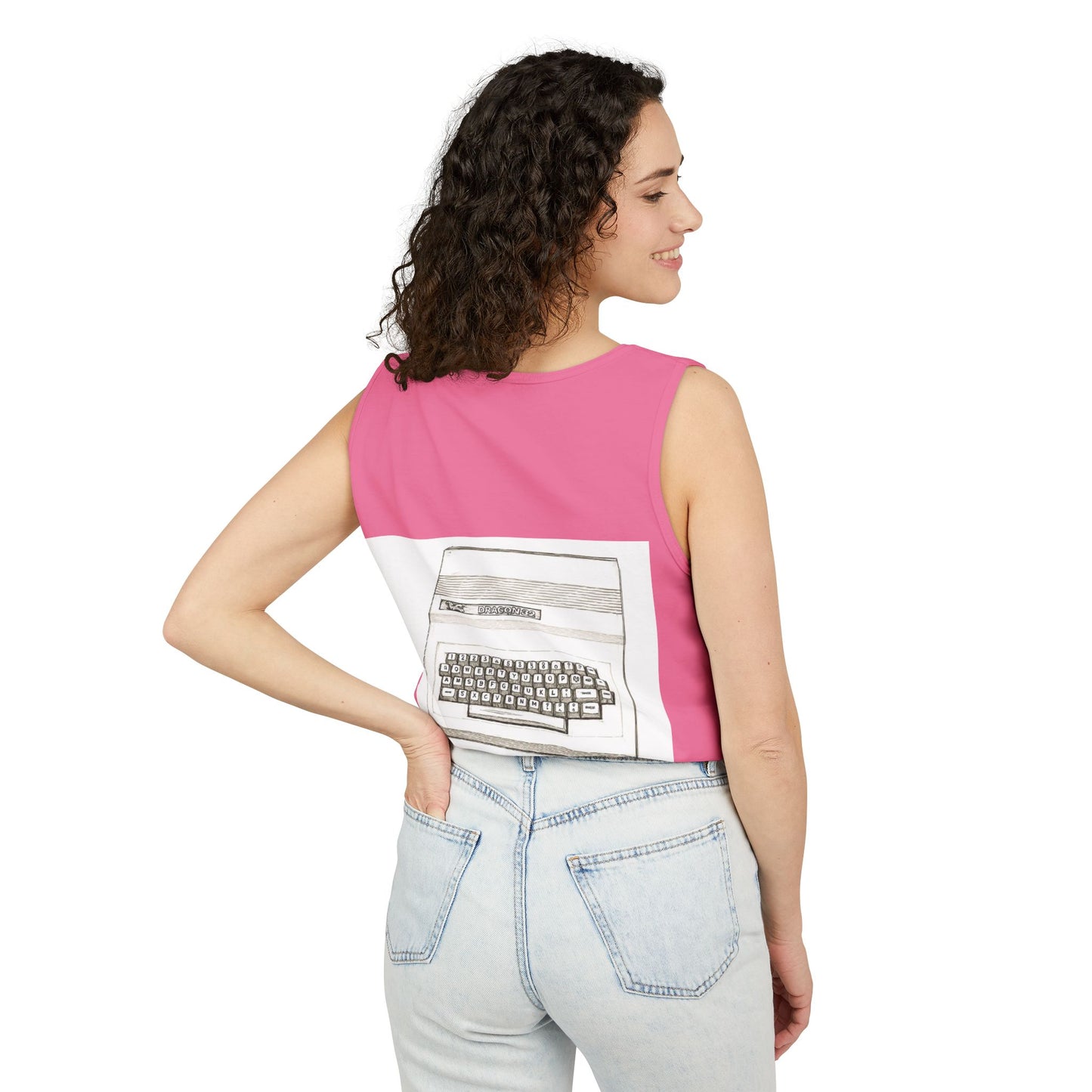 Classic 8 bit home computer inspired Tank Top | Monochrome Art | Unisex Retro Graphic Tee for Tech Lovers, Summer Fashion, Gift for Nerds, Festival Wear, 80s Style