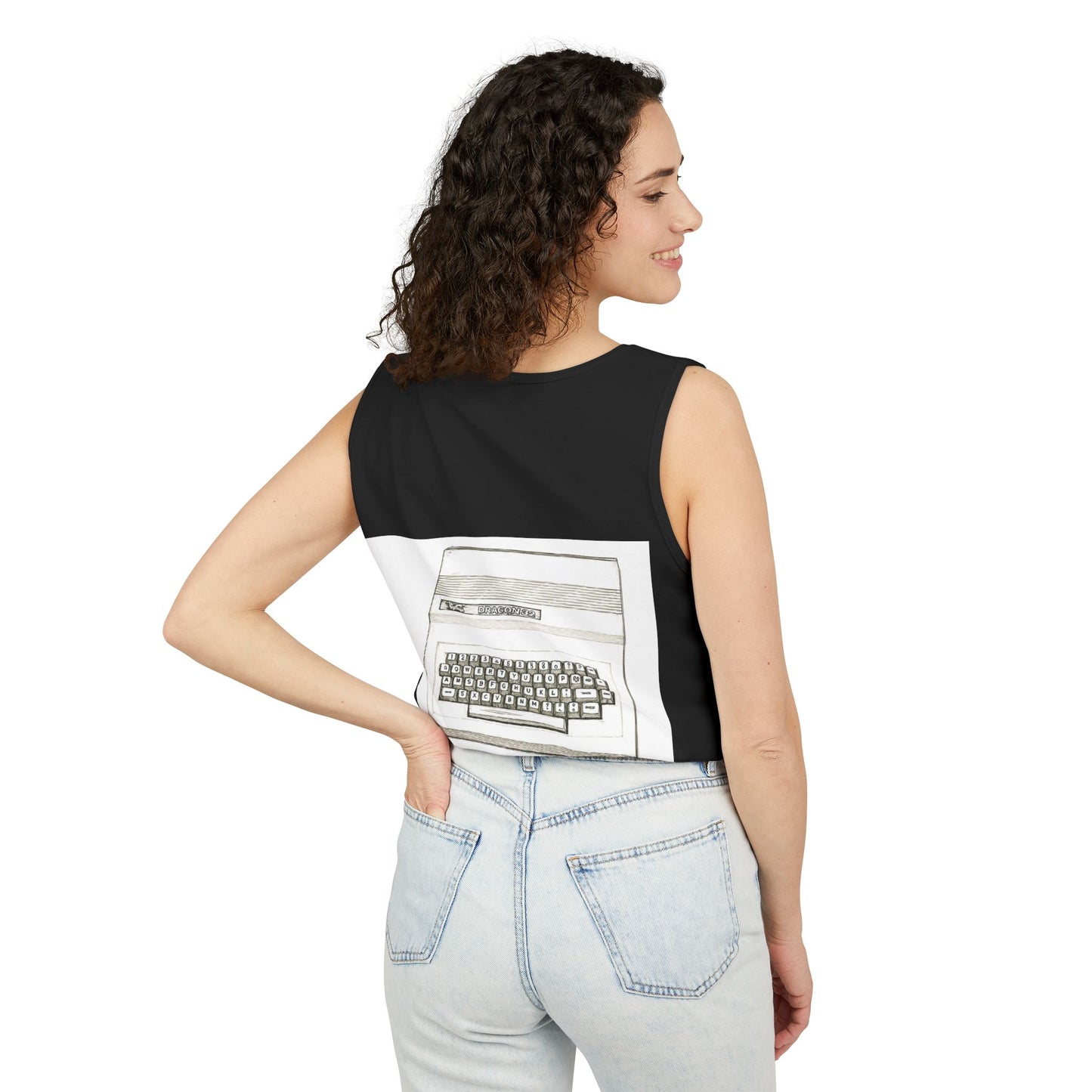 Classic 8 bit home computer inspired Tank Top | Monochrome Art | Unisex Retro Graphic Tee for Tech Lovers, Summer Fashion, Gift for Nerds, Festival Wear, 80s Style