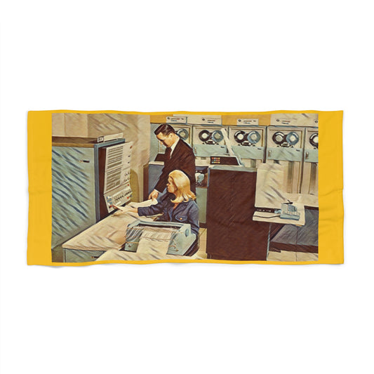 Retro Beach Towel - Vintage Mainframe Setting Design, Summer Poolside, Tech Lover Gift, Beach Ready, Picnic Essential