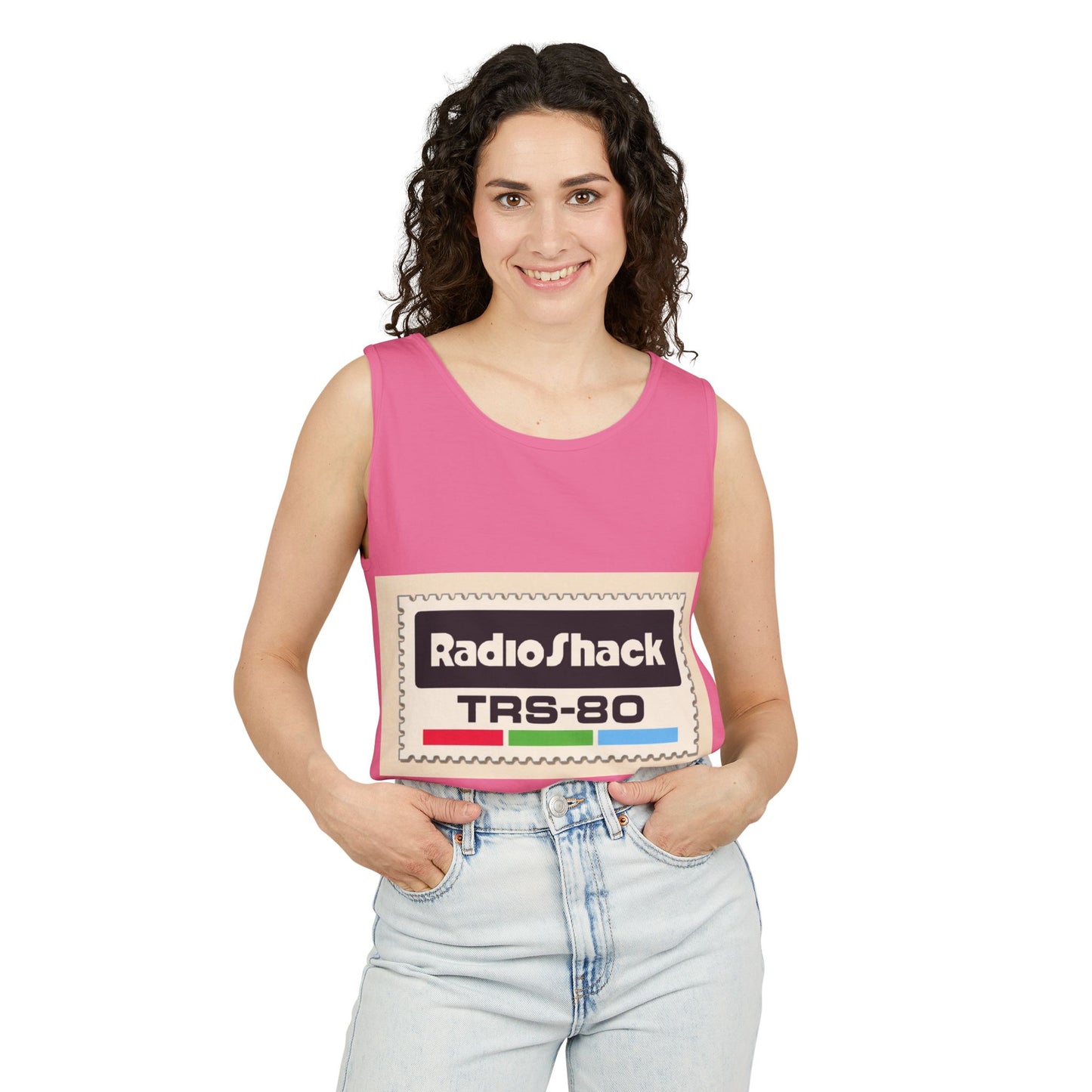 TRS-80 CoCo Themed Tank Top | Monochrome Art | Unisex Retro Graphic Tee for Tech Lovers, Summer Fashion, Gift for Nerds, Festival Wear, 80s Style