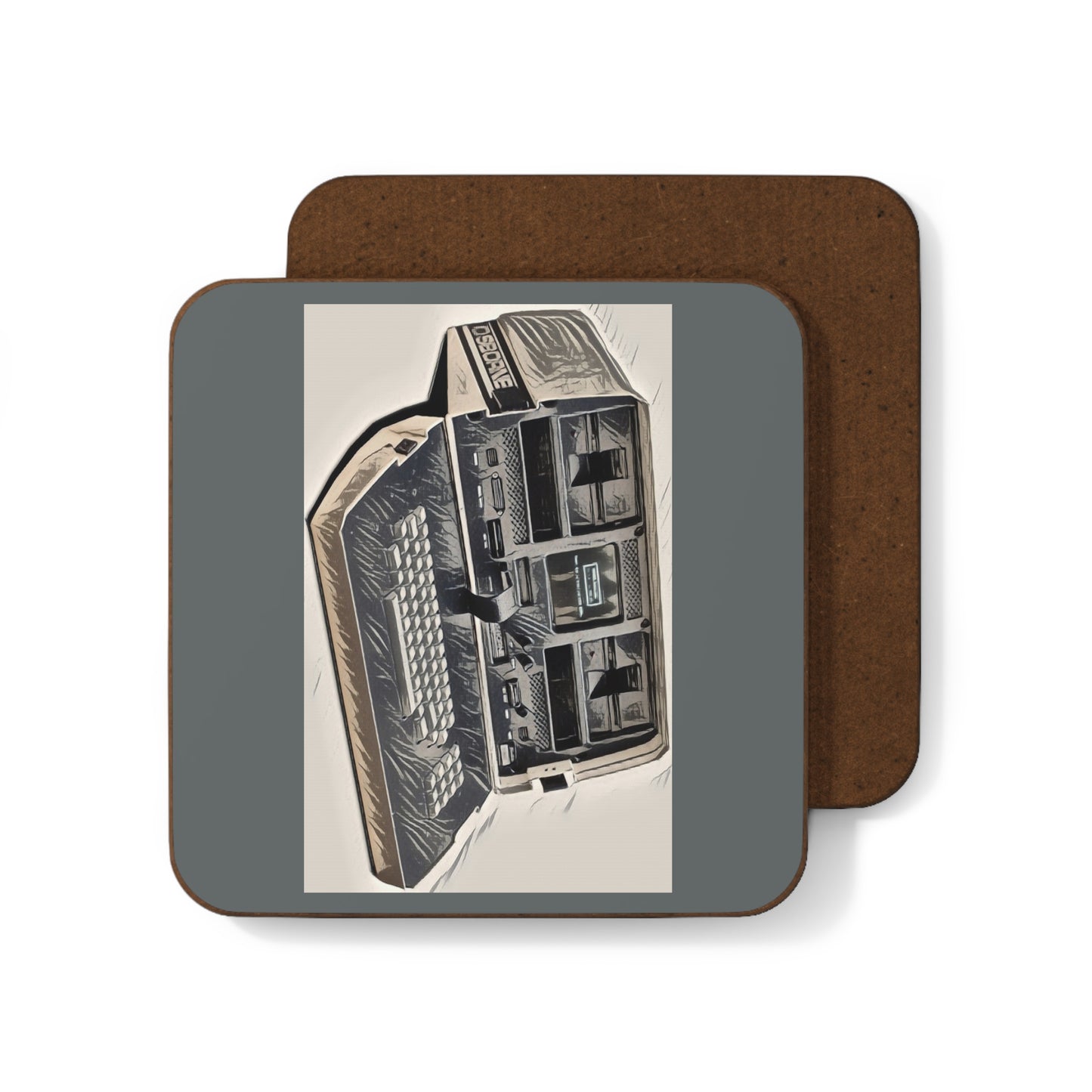 Vintage OSBORNE 1 Luggable Computer Hardboard Coaster in Ink Art Monochrome for Tech Enthusiast & Creatives