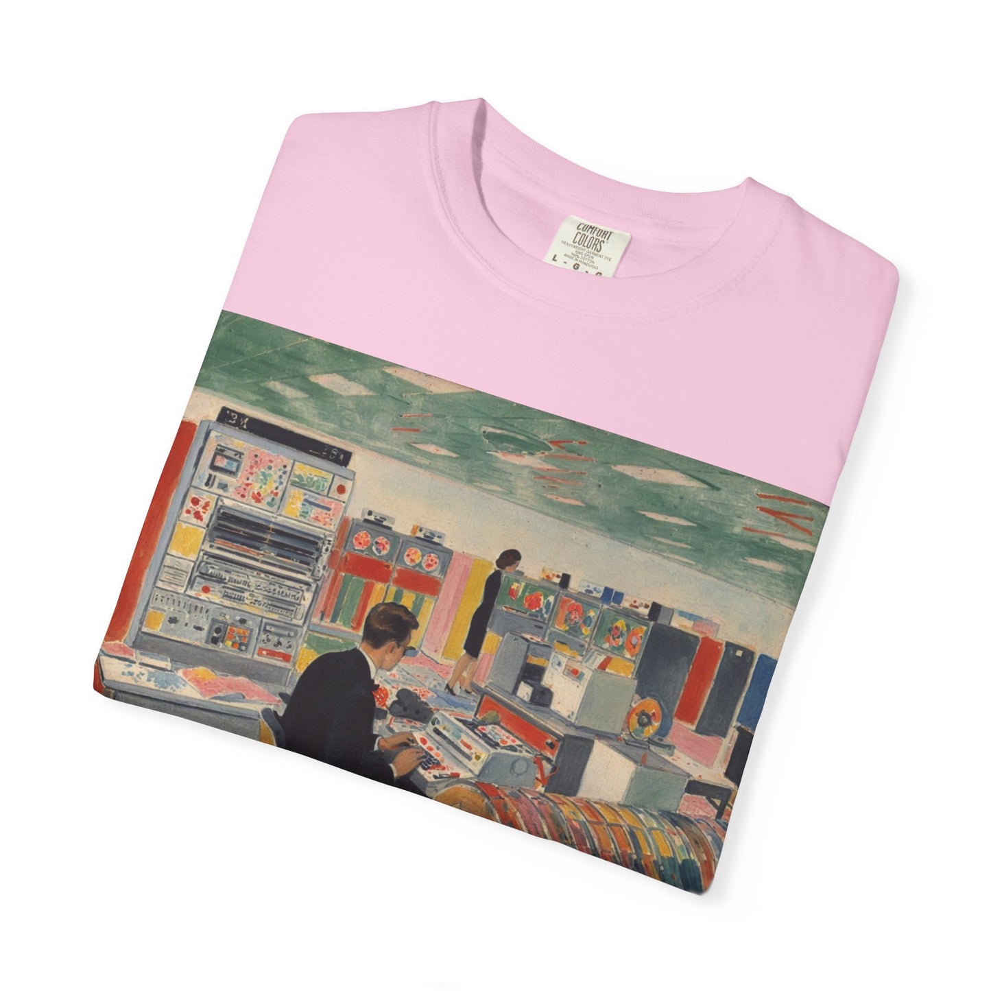 Classic Mainframe Computer T-Shirt with control panel on back - Modern Art Color