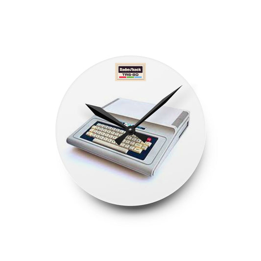 TRS-80 CoCo Themed Computer Acrylic Wall Clock — Vintage PC Icons Desk Decor