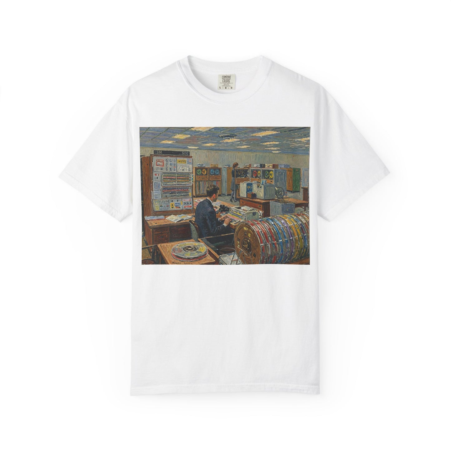 Classic Mainframe T-Shirt with tape storage units on back - Print Art Color
