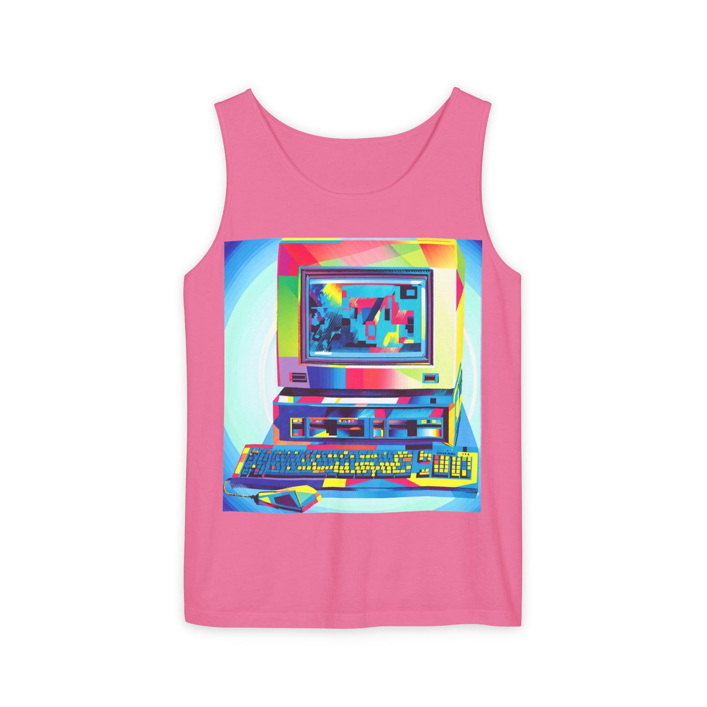 Classic business machine inspired Tank Top | Multi-Color Art | Unisex Retro Graphic Tee for Tech Lovers, Summer Fashion, Gift for Nerds, Festival Wear, 80s Style
