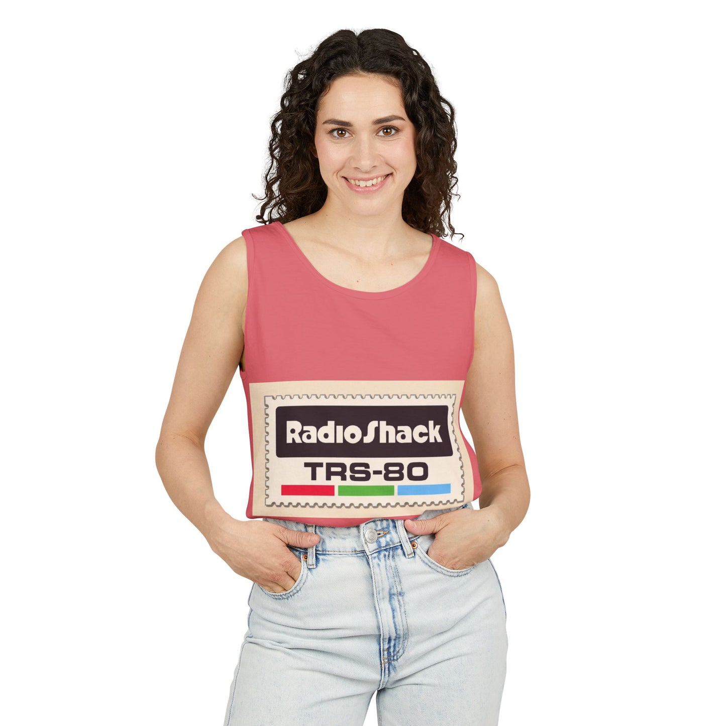 TRS-80 CoCo Themed Tank Top | Monochrome Art | Unisex Retro Graphic Tee for Tech Lovers, Summer Fashion, Gift for Nerds, Festival Wear, 80s Style