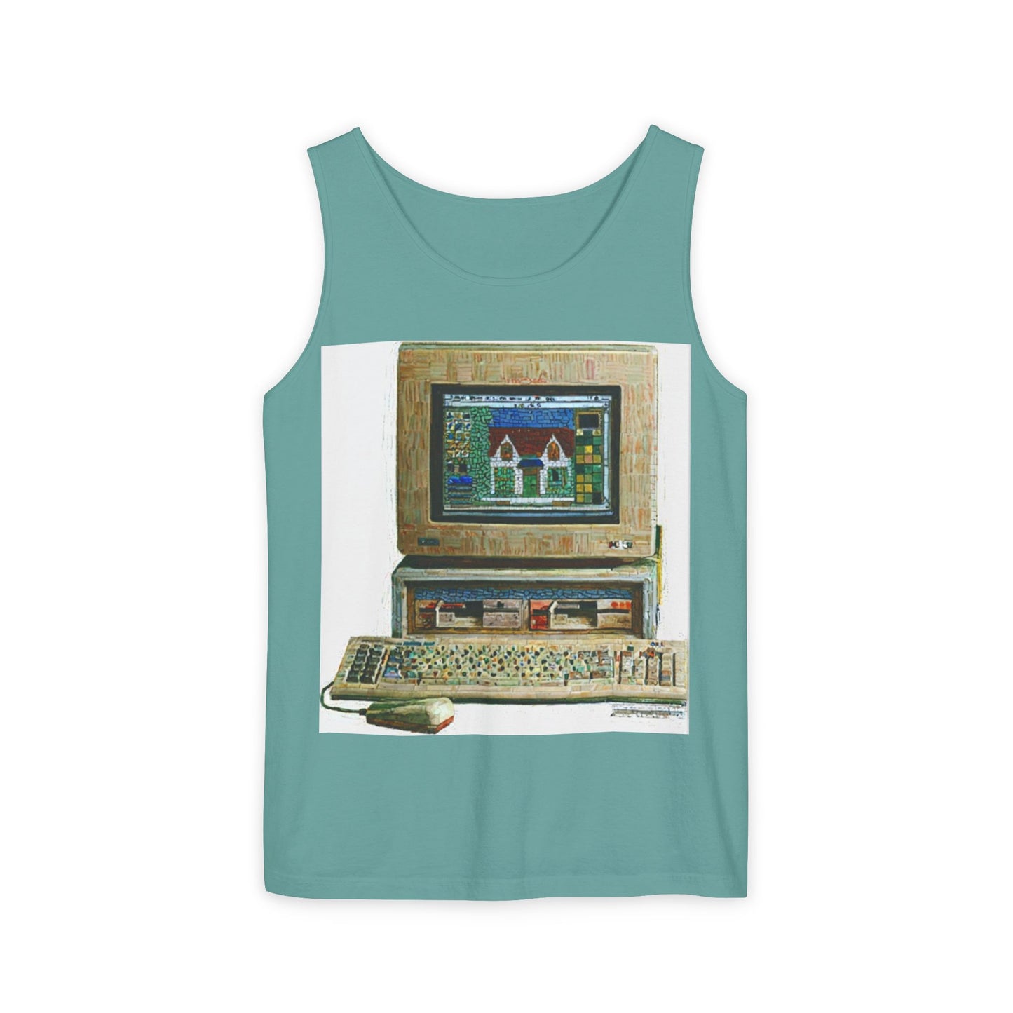 Classic business machine inspired Tank Top | Mosaic Art Color | Unisex Retro Graphic Tee for Tech Lovers, Summer Fashion, Gift for Nerds, Festival Wear, 80s Style