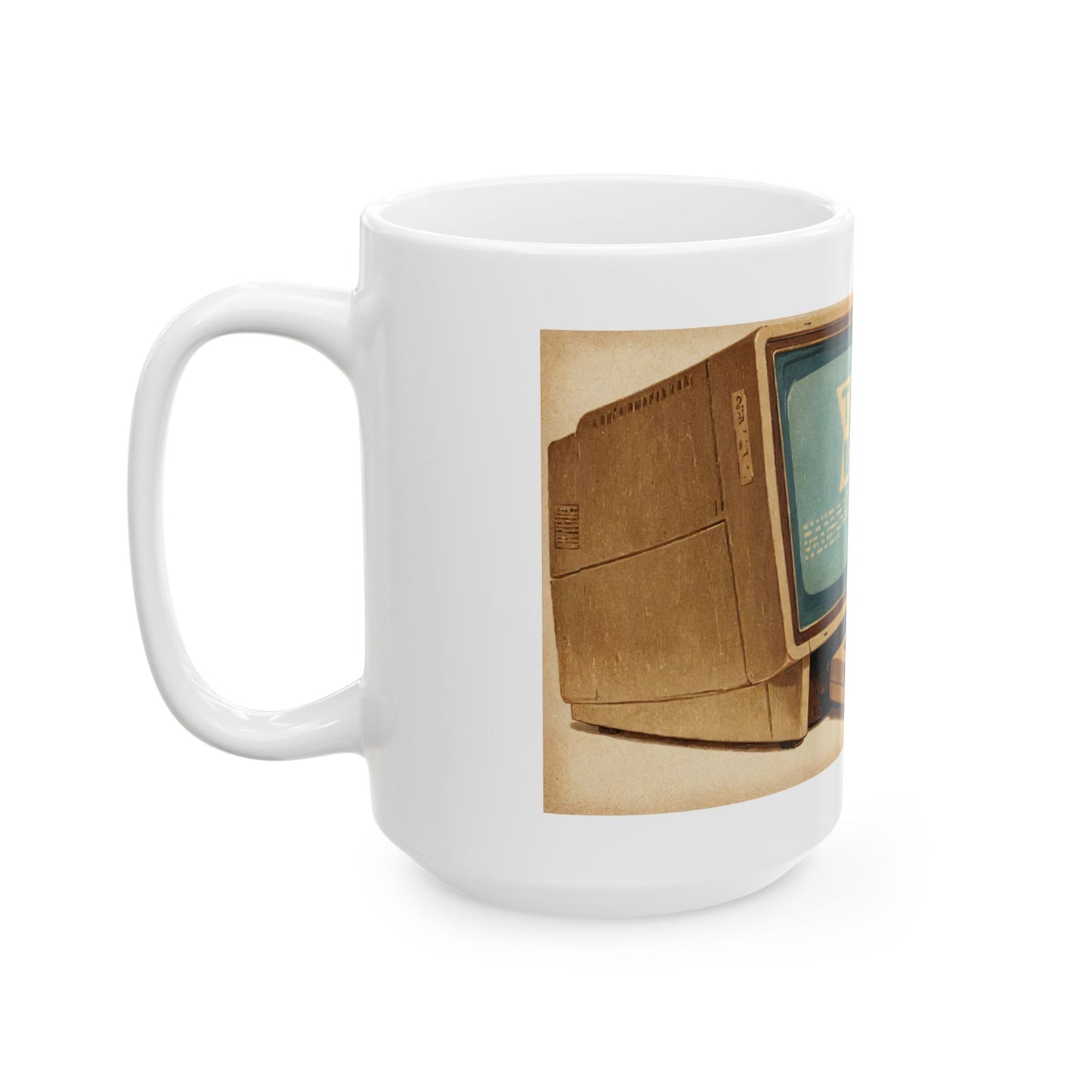 Vintage Computer Ceramic Mug | Classic Business Machine Print Art Monochrome Design | Perfect for Tech Lovers