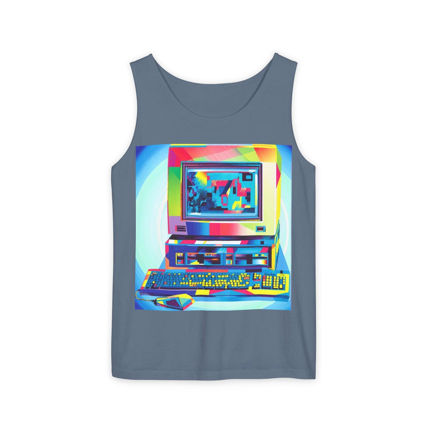 Classic business machine inspired Tank Top | Multi-Color Art | Unisex Retro Graphic Tee for Tech Lovers, Summer Fashion, Gift for Nerds, Festival Wear, 80s Style