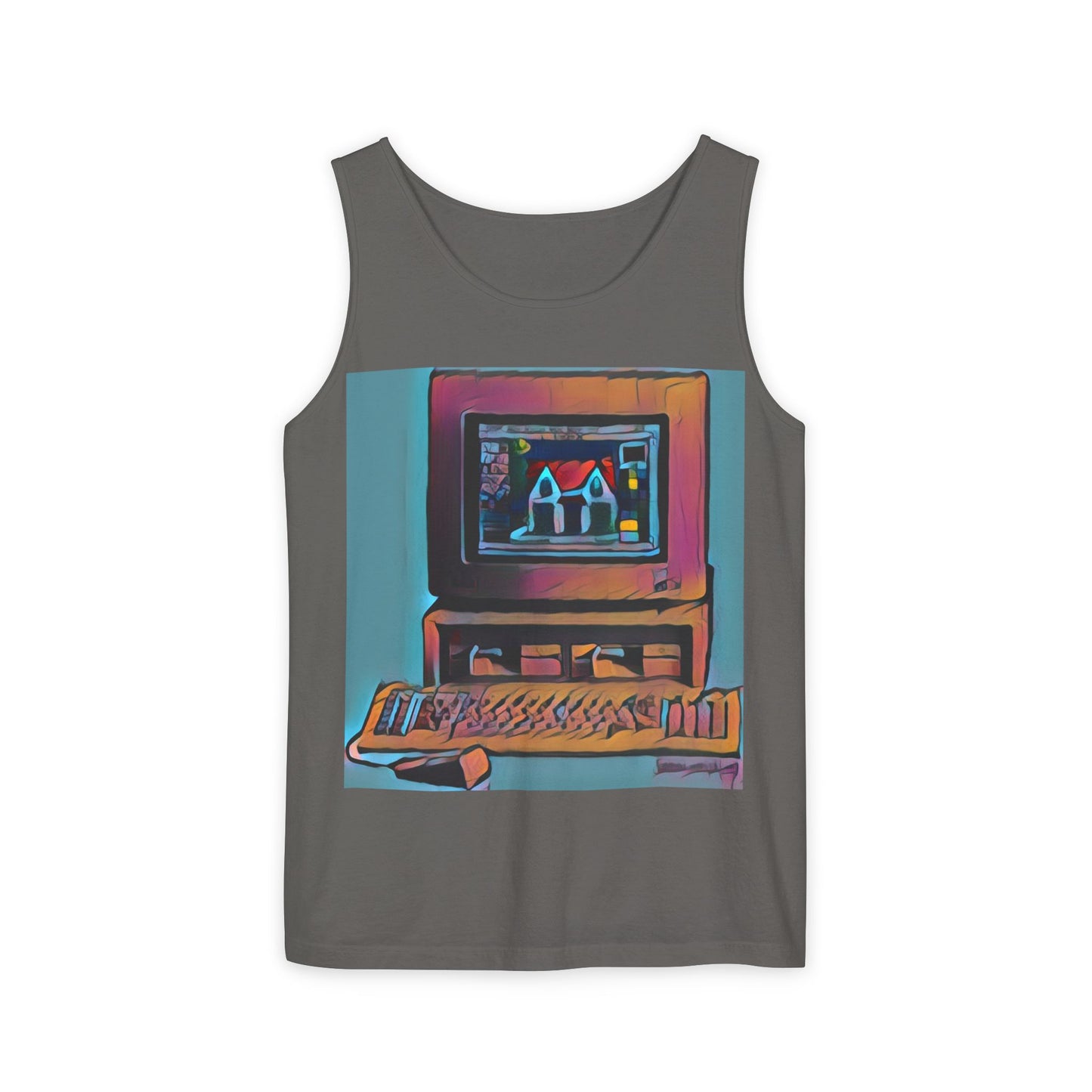 Classic business machine inspired Tank Top | Print Art Color | Unisex Retro Graphic Tee for Tech Lovers, Summer Fashion, Gift for Nerds, Festival Wear, 80s Style