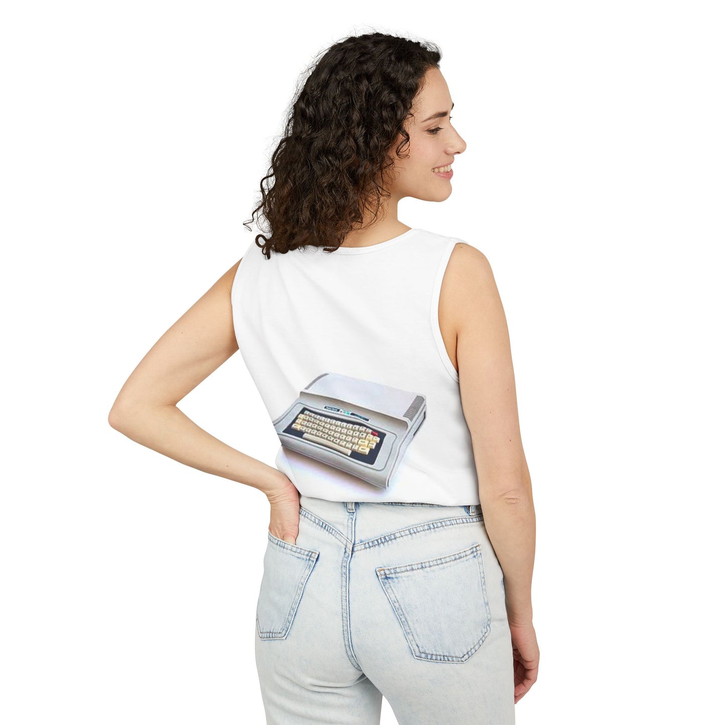 TRS-80 CoCo Themed Tank Top | Monochrome Art | Unisex Retro Graphic Tee for Tech Lovers, Summer Fashion, Gift for Nerds, Festival Wear, 80s Style