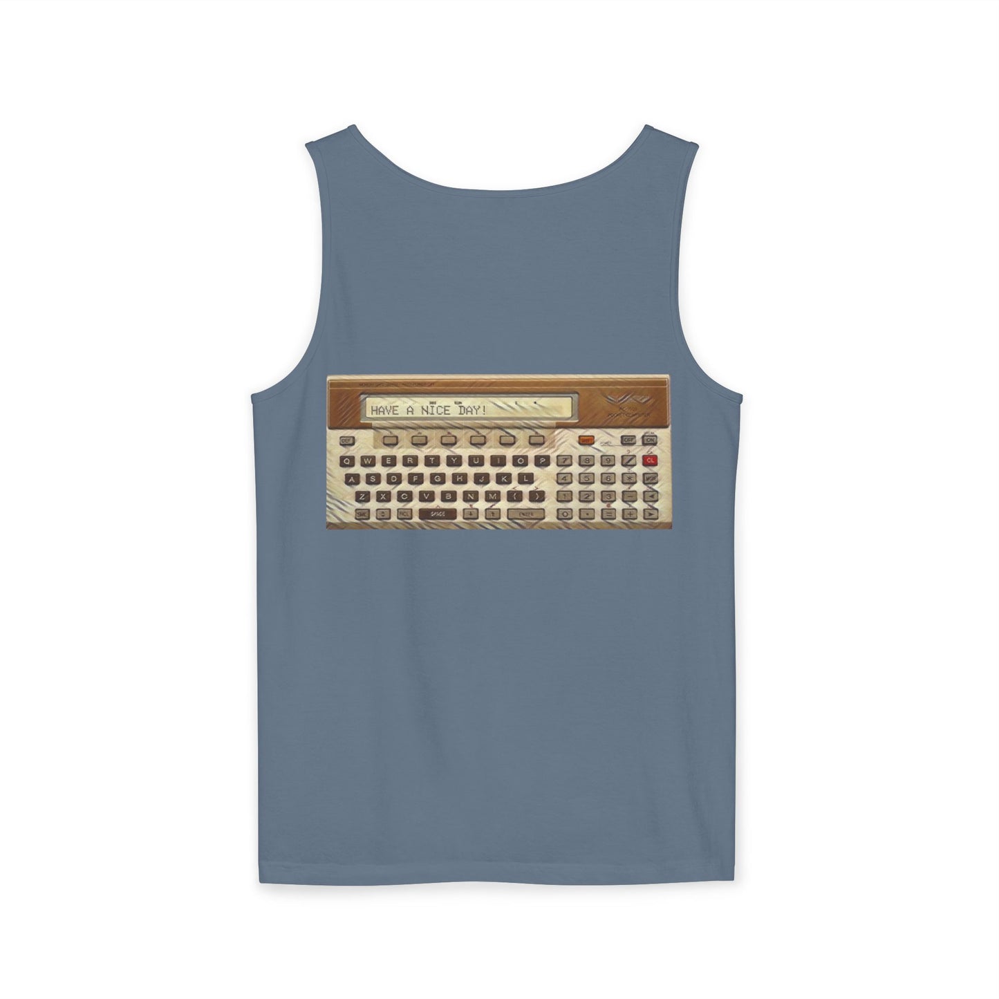 Pocket Computer Inspired Tank Top | Unisex Retro Graphic Tee for Tech Lovers, Summer Fashion, Gift for Nerds, Festival Wear, 80s Style