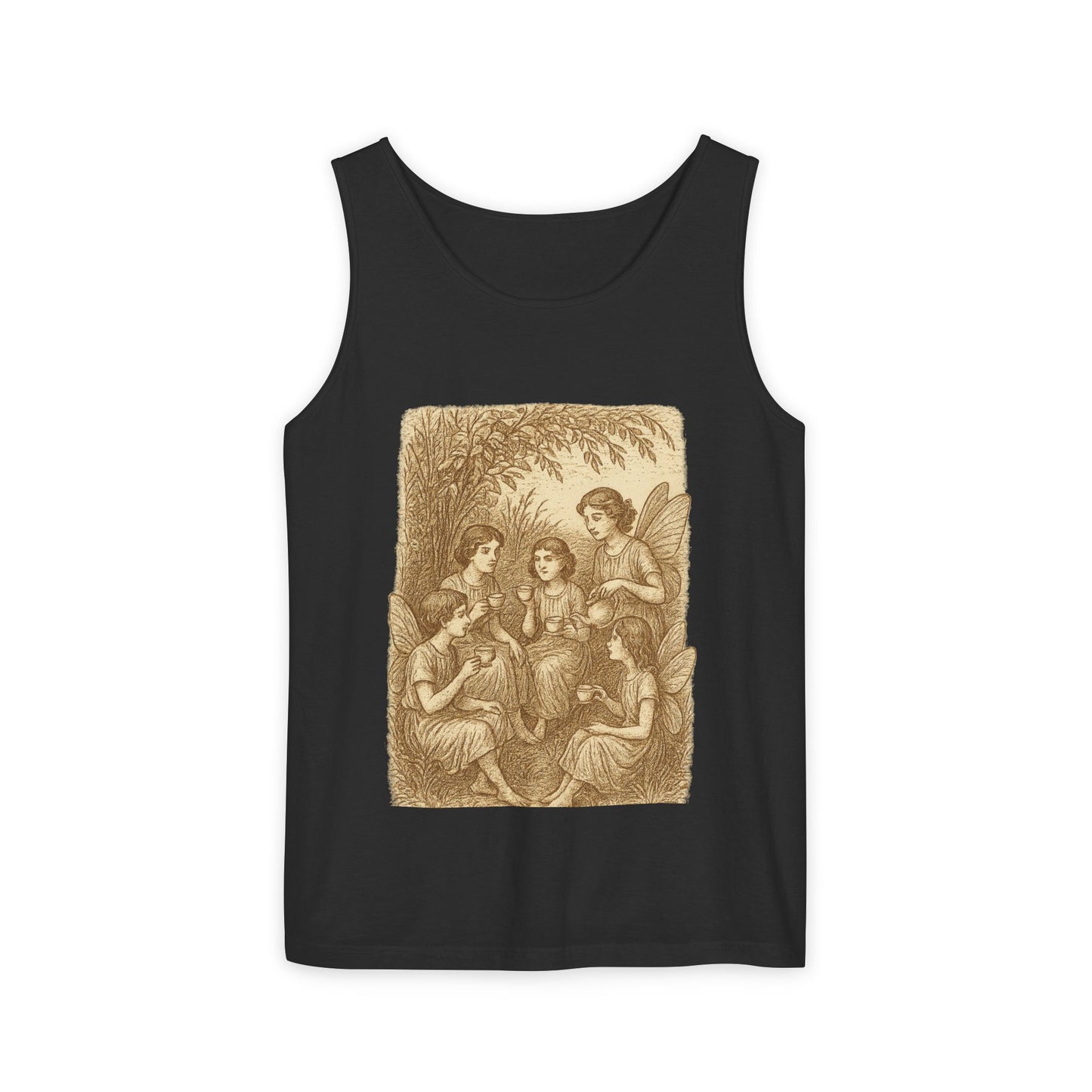 Even Fairies Need Tea Breaks! Tank Top | Harmsworth Art | Unisex Retro Graphic Tee for Tech Lovers, Summer Fashion, Gift for Nerds, Festival Wear, 80s Style
