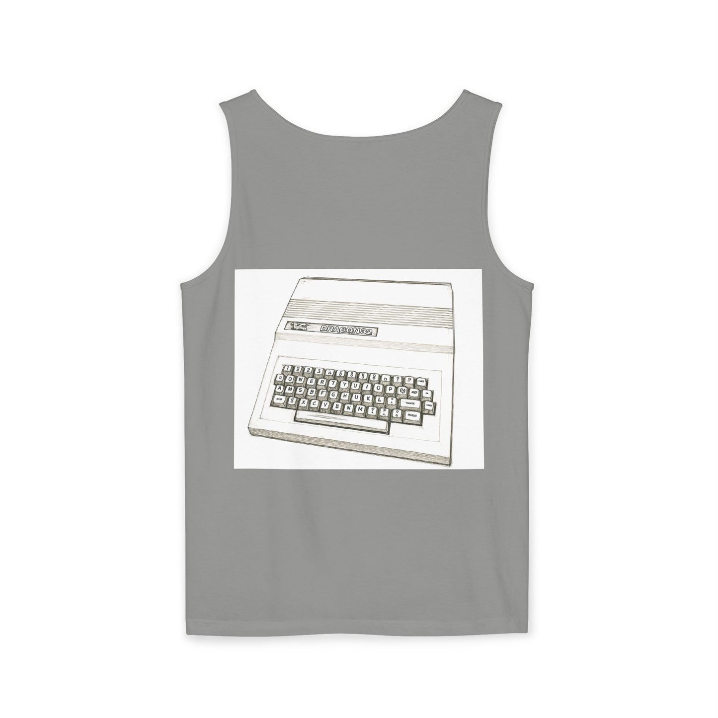 Classic 8 bit home computer inspired Tank Top | Monochrome Art | Unisex Retro Graphic Tee for Tech Lovers, Summer Fashion, Gift for Nerds, Festival Wear, 80s Style