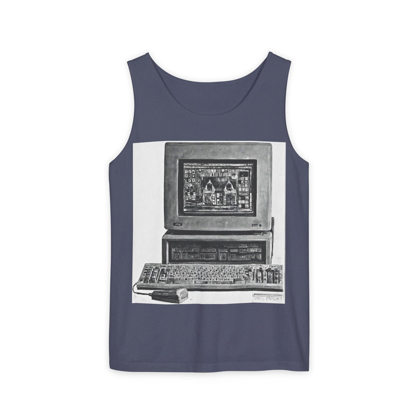 Classic business machine inspired Tank Top | Monochrome Art | Unisex Retro Graphic Tee for Tech Lovers, Summer Fashion, Gift for Nerds, Festival Wear, 80s Style