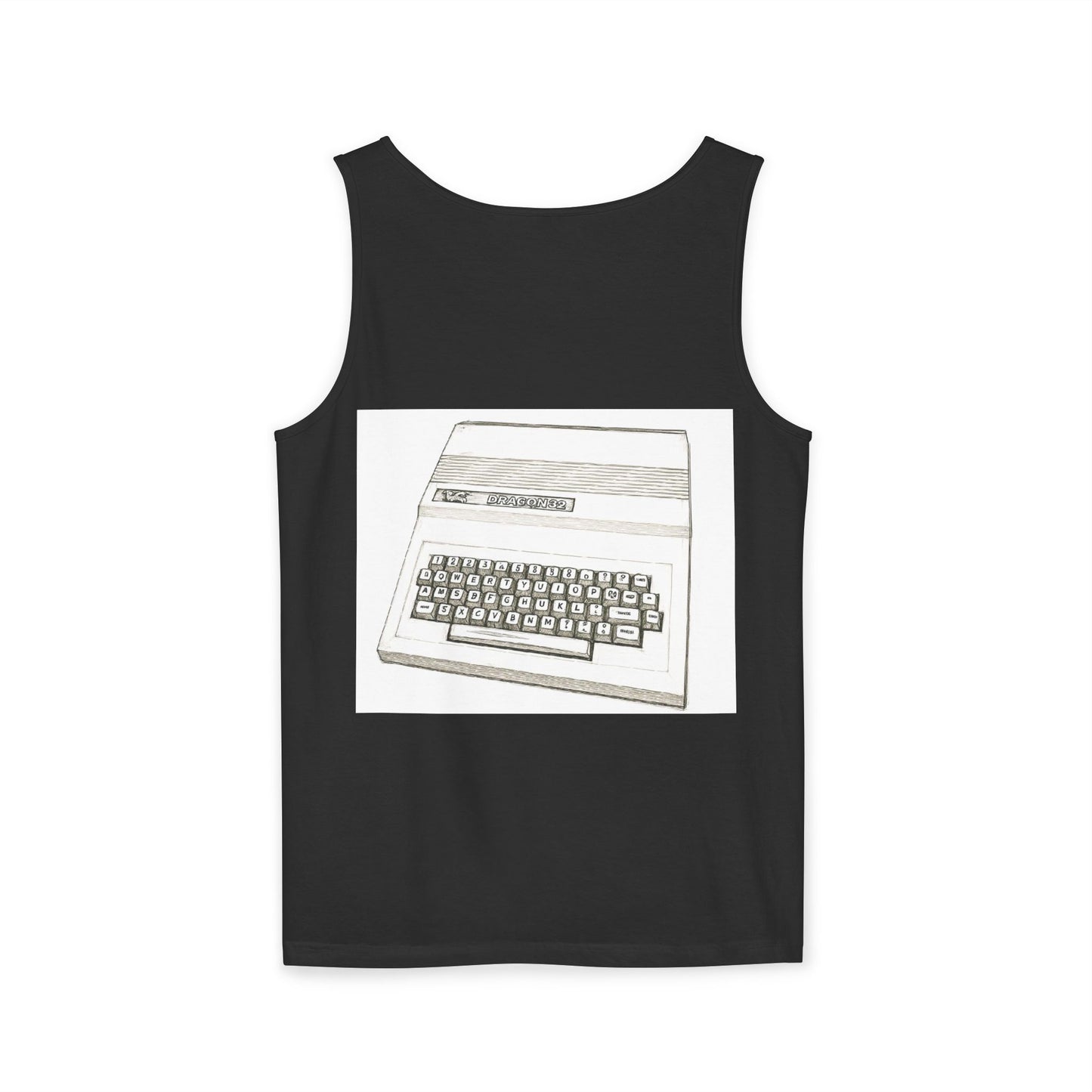 Classic 8 bit home computer inspired Tank Top | Monochrome Art | Unisex Retro Graphic Tee for Tech Lovers, Summer Fashion, Gift for Nerds, Festival Wear, 80s Style