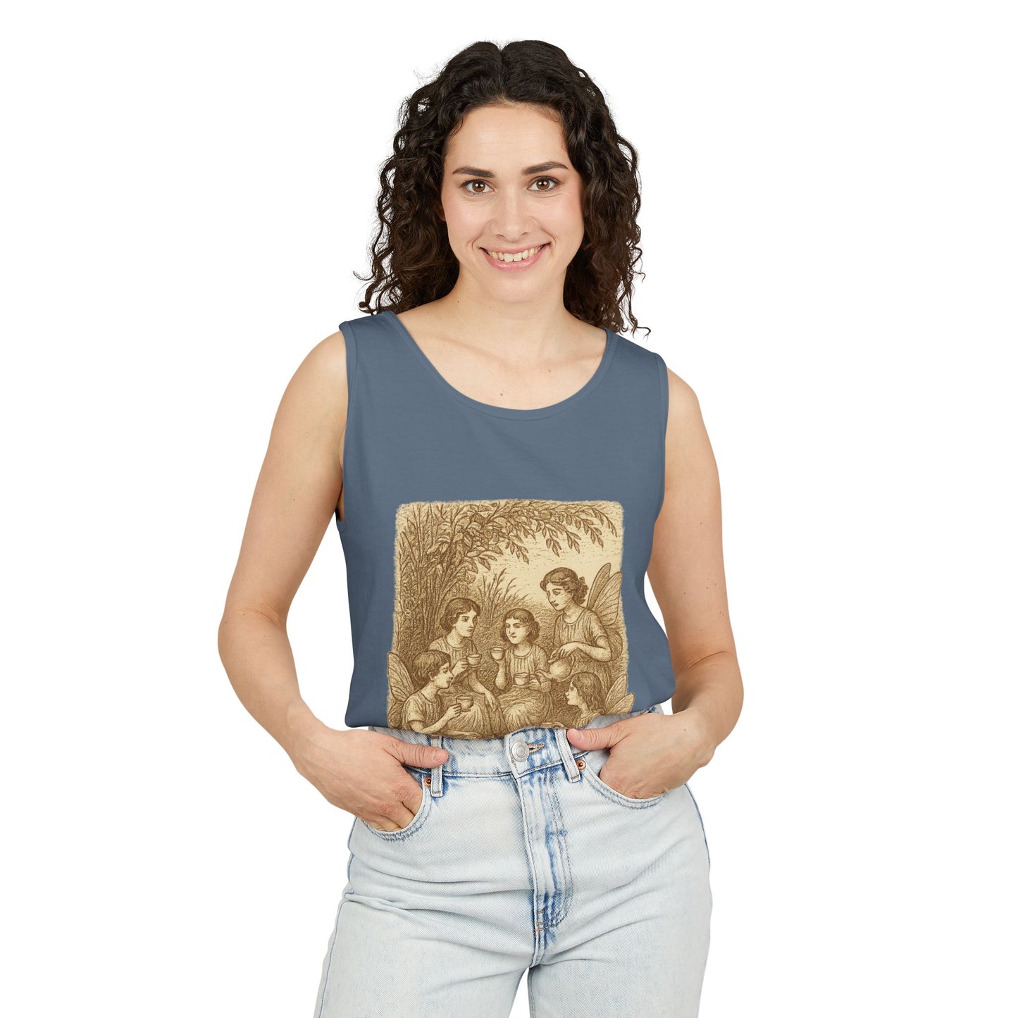 Even Fairies Need Tea Breaks! Tank Top | Harmsworth Art | Unisex Retro Graphic Tee for Tech Lovers, Summer Fashion, Gift for Nerds, Festival Wear, 80s Style