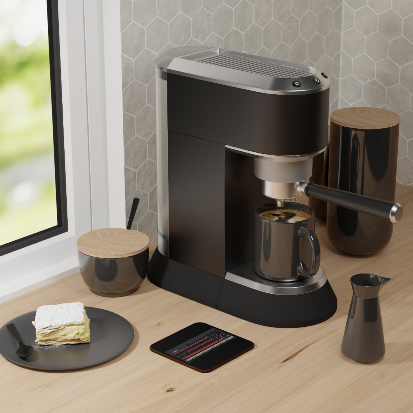 Classic Mini Computer Control Panel in Black Hardboard Coaster in Pixel Art Color for Tech Enthusiast & Creatives