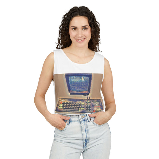 Classic 8 bit home computer inspired Tank Top | Sand Art Color | Unisex Retro Graphic Tee for Tech Lovers, Summer Fashion, Gift for Nerds, Festival Wear, 80s Style