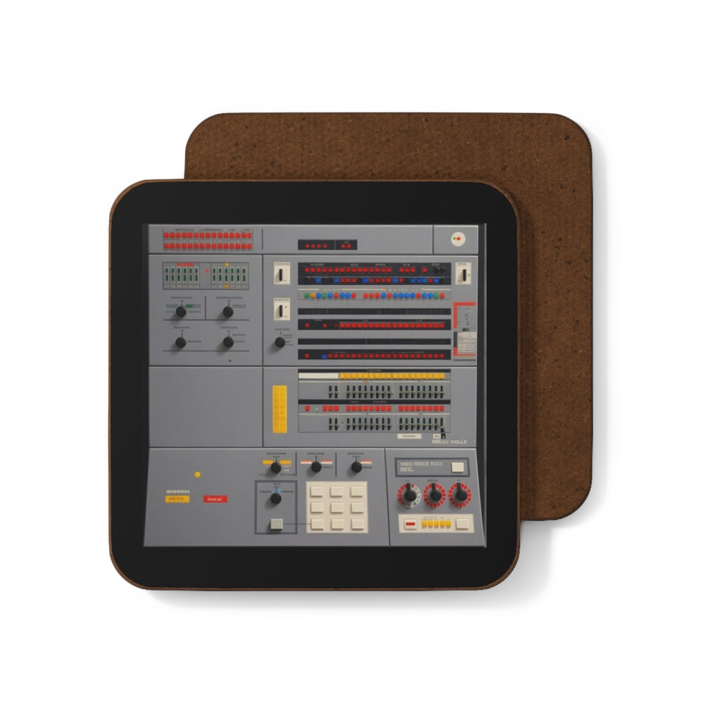 Classic Mainframe Control Panel in Black Hardboard Coaster in Pixel Art Color for Tech Enthusiast & Creatives