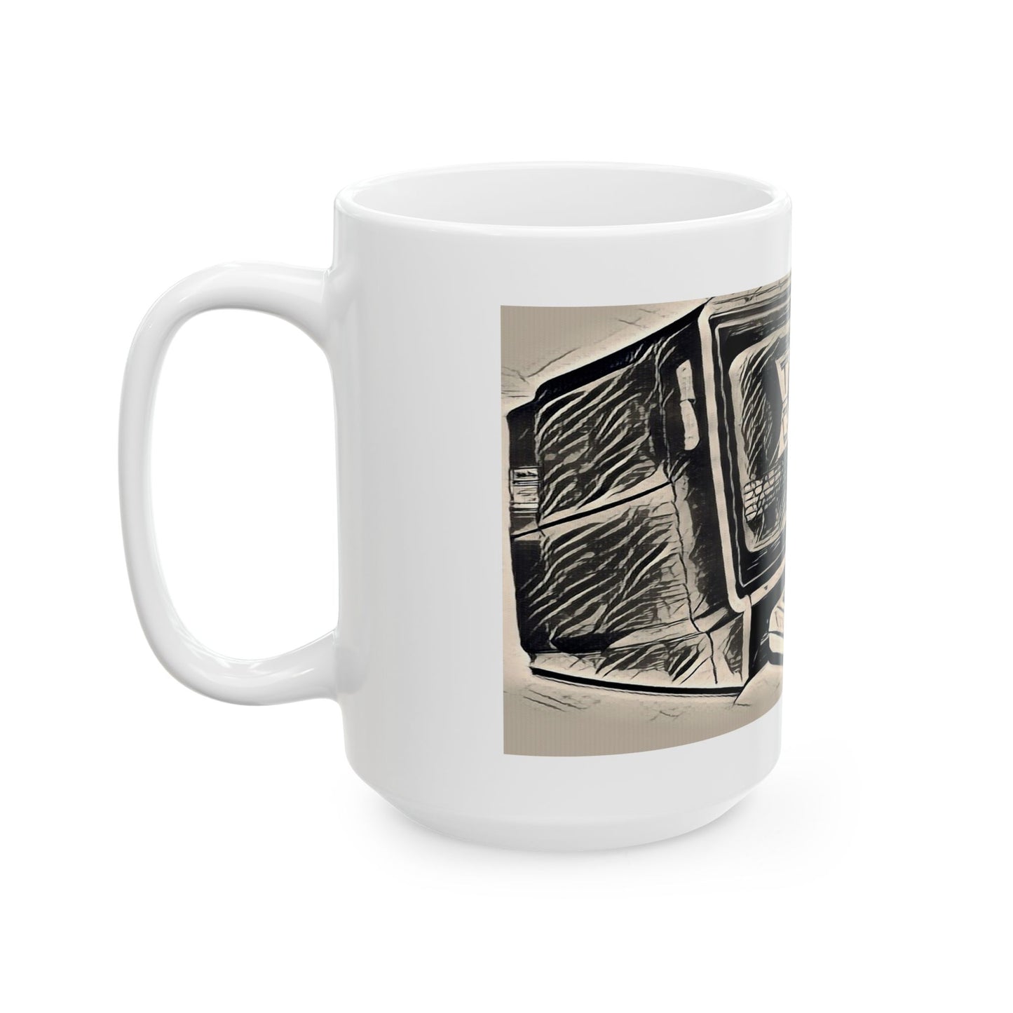 Vintage Computer Ceramic Mug | Classic Business Machine Ink Art Monochrome Design | Perfect for Tech Lovers