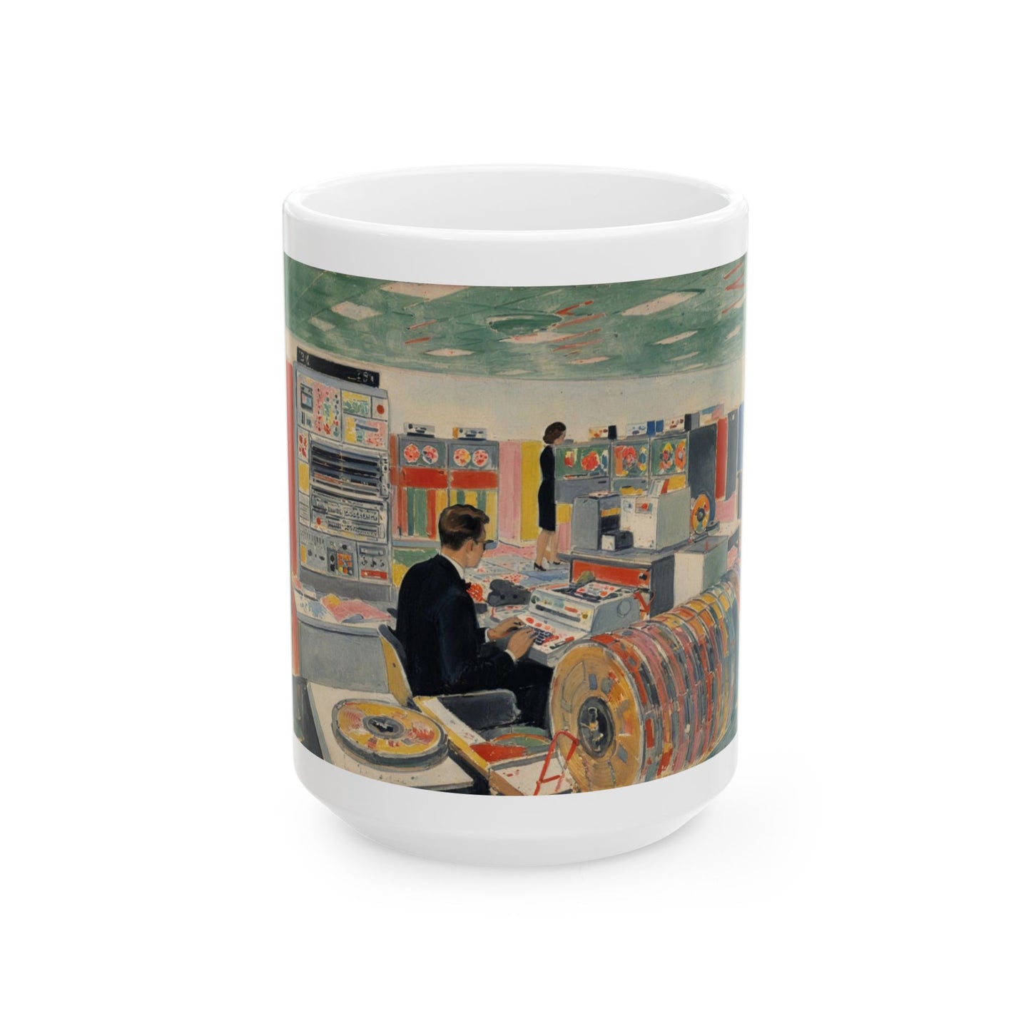 Classic Mainframe Ceramic Mug in Paint Art Color Design |  Perfect for Tech Lovers