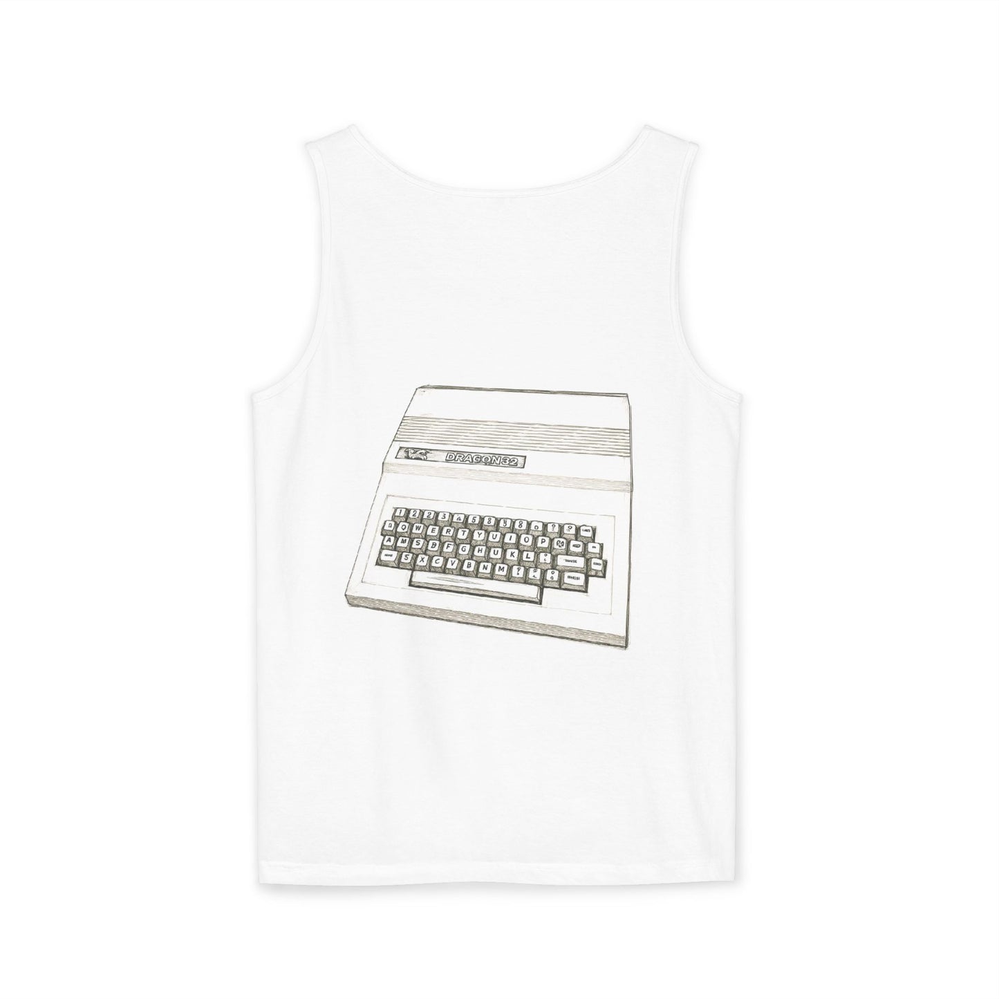 Classic 8 bit home computer inspired Tank Top | Monochrome Art | Unisex Retro Graphic Tee for Tech Lovers, Summer Fashion, Gift for Nerds, Festival Wear, 80s Style