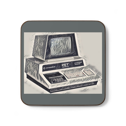 Vintage Commodore PET Hardboard Coaster in Ink Art Monochrome for Tech Enthusiast & Creatives