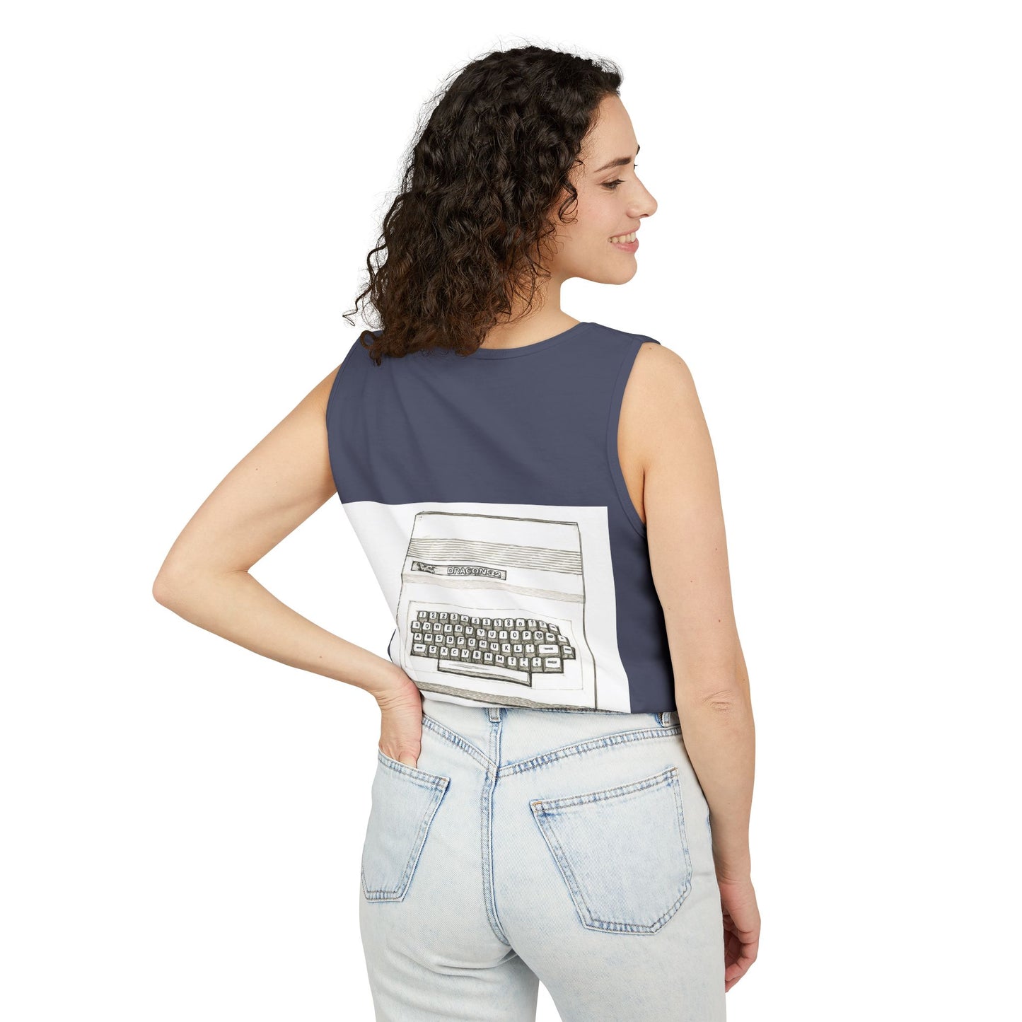 Classic 8 bit home computer inspired Tank Top | Monochrome Art | Unisex Retro Graphic Tee for Tech Lovers, Summer Fashion, Gift for Nerds, Festival Wear, 80s Style