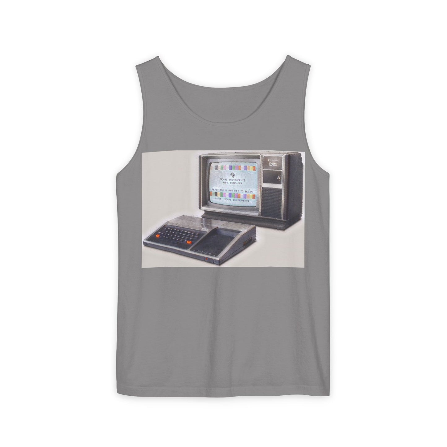 TI-99/4A Home Computer Inspired Tank Top | Matt Art Color | Unisex Retro Graphic Tee for Tech Lovers, Summer Fashion, Gift for Nerds, Festival Wear, 80s Style