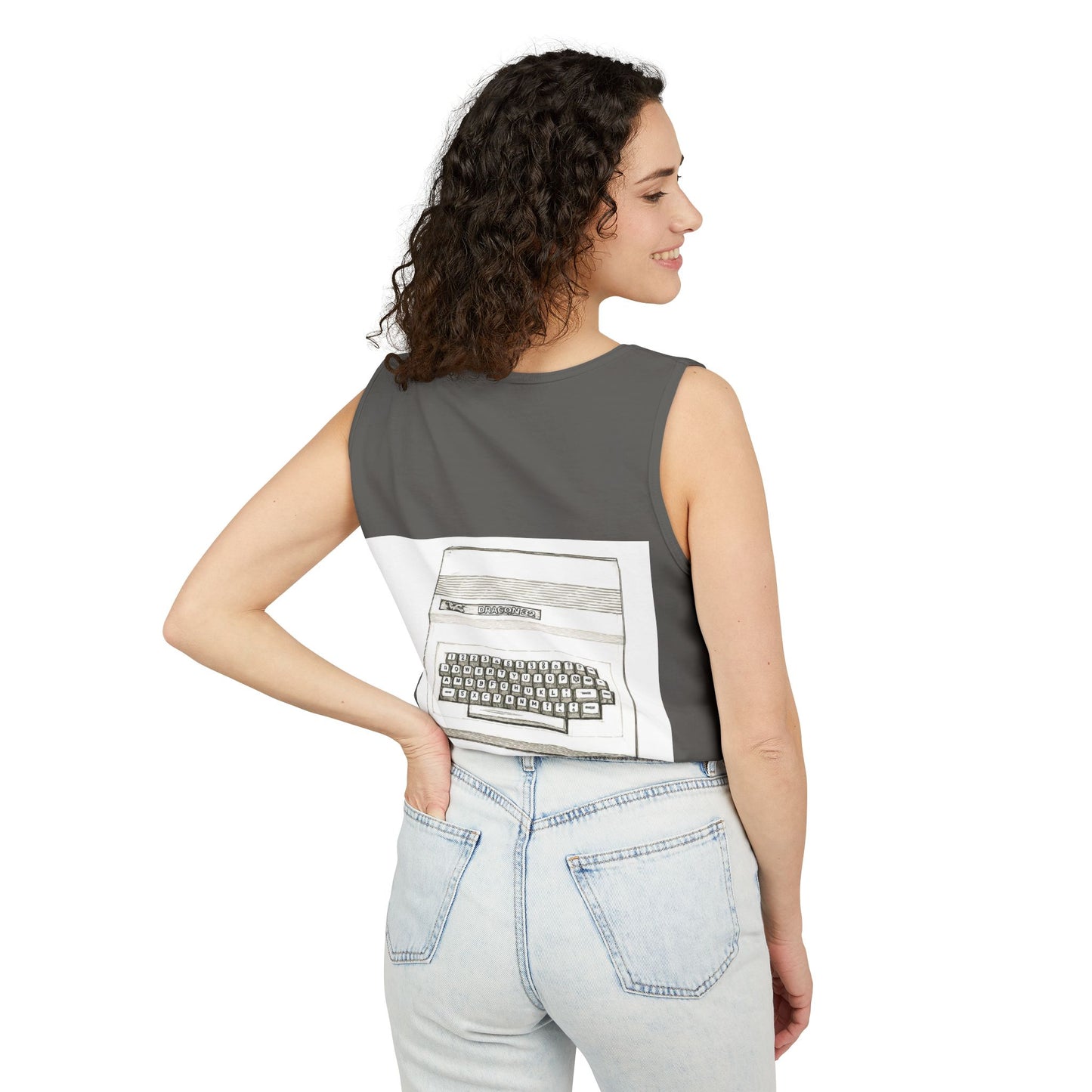 Classic 8 bit home computer inspired Tank Top | Monochrome Art | Unisex Retro Graphic Tee for Tech Lovers, Summer Fashion, Gift for Nerds, Festival Wear, 80s Style