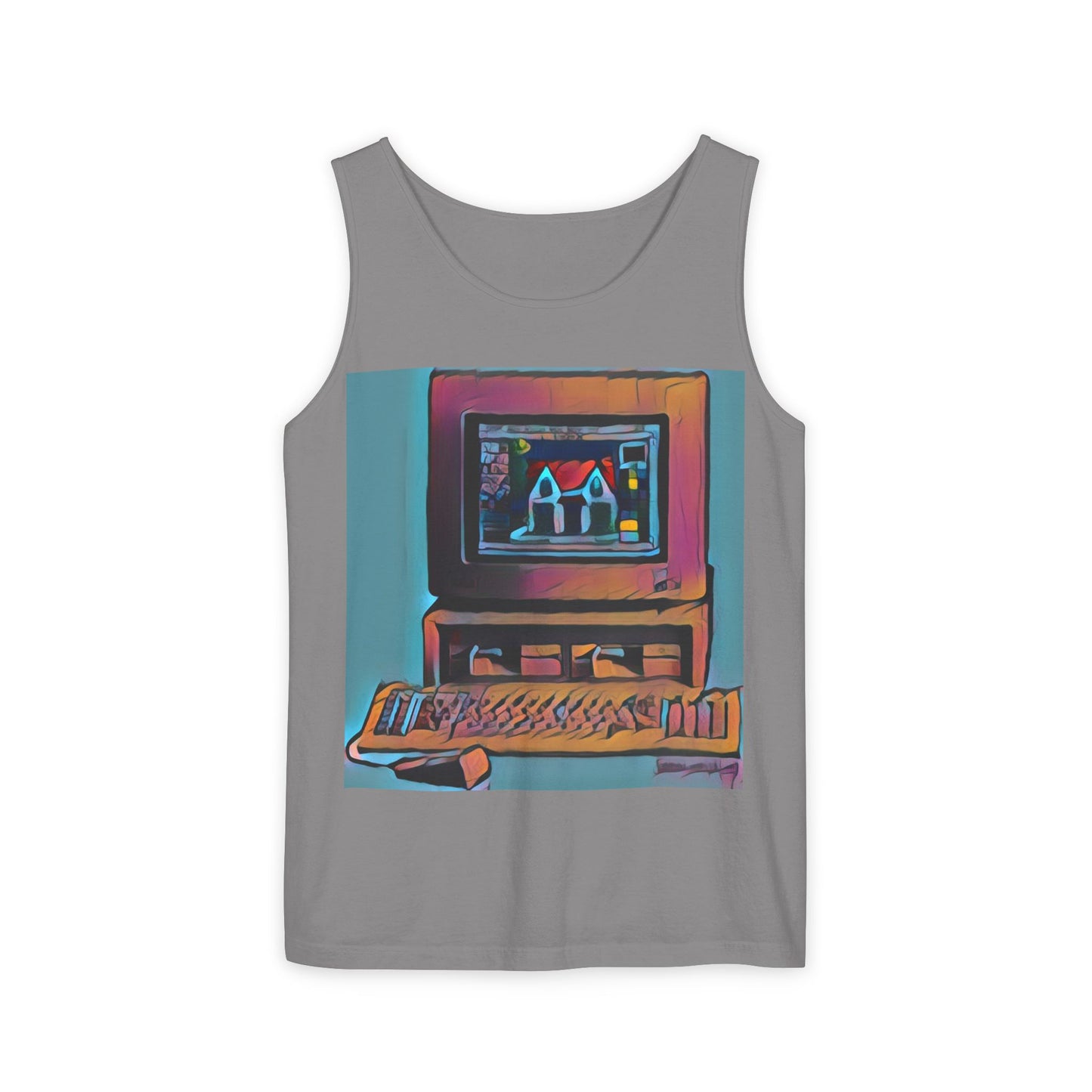 Classic business machine inspired Tank Top | Print Art Color | Unisex Retro Graphic Tee for Tech Lovers, Summer Fashion, Gift for Nerds, Festival Wear, 80s Style