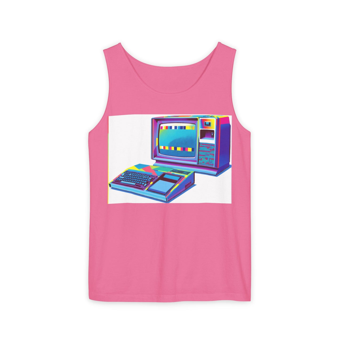 TI-99/4A Home Computer Inspired Tank Top | Multi-Color Modern Art | Unisex Retro Graphic Tee for Tech Lovers, Summer Fashion, Gift for Nerds, Festival Wear, 80s Style