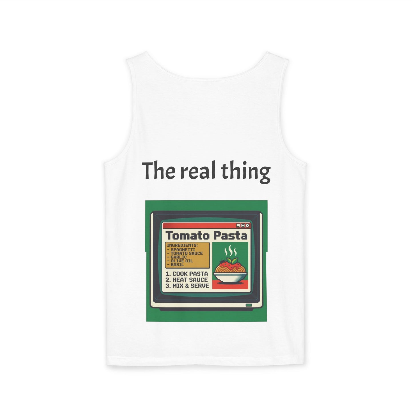 Virtual Tomato Recipe Themed Tank Top | Pixel Art | Unisex Retro Graphic Tee for Tech Lovers, Summer Fashion, Gift for Nerds, Festival Wear, 80s Style